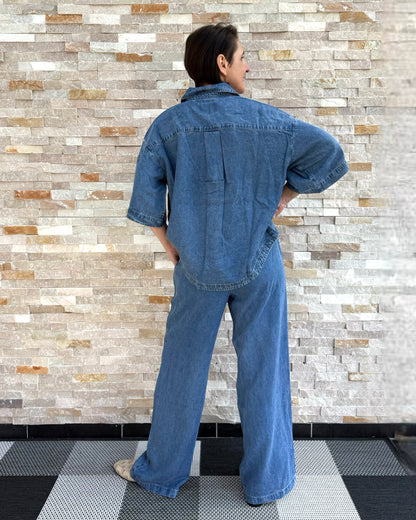 1/2 Arm Bluse HILLI in Jeans Optik Sunlight Blue