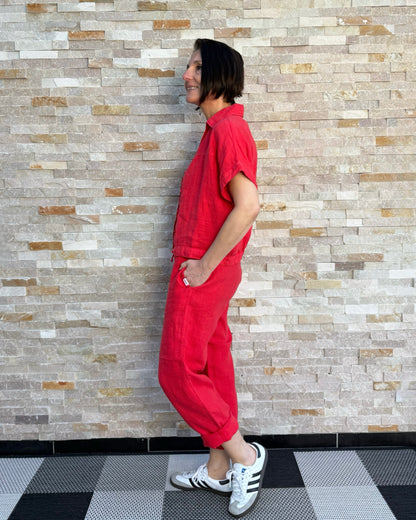 Leinen Hose mit Gummibund Rot