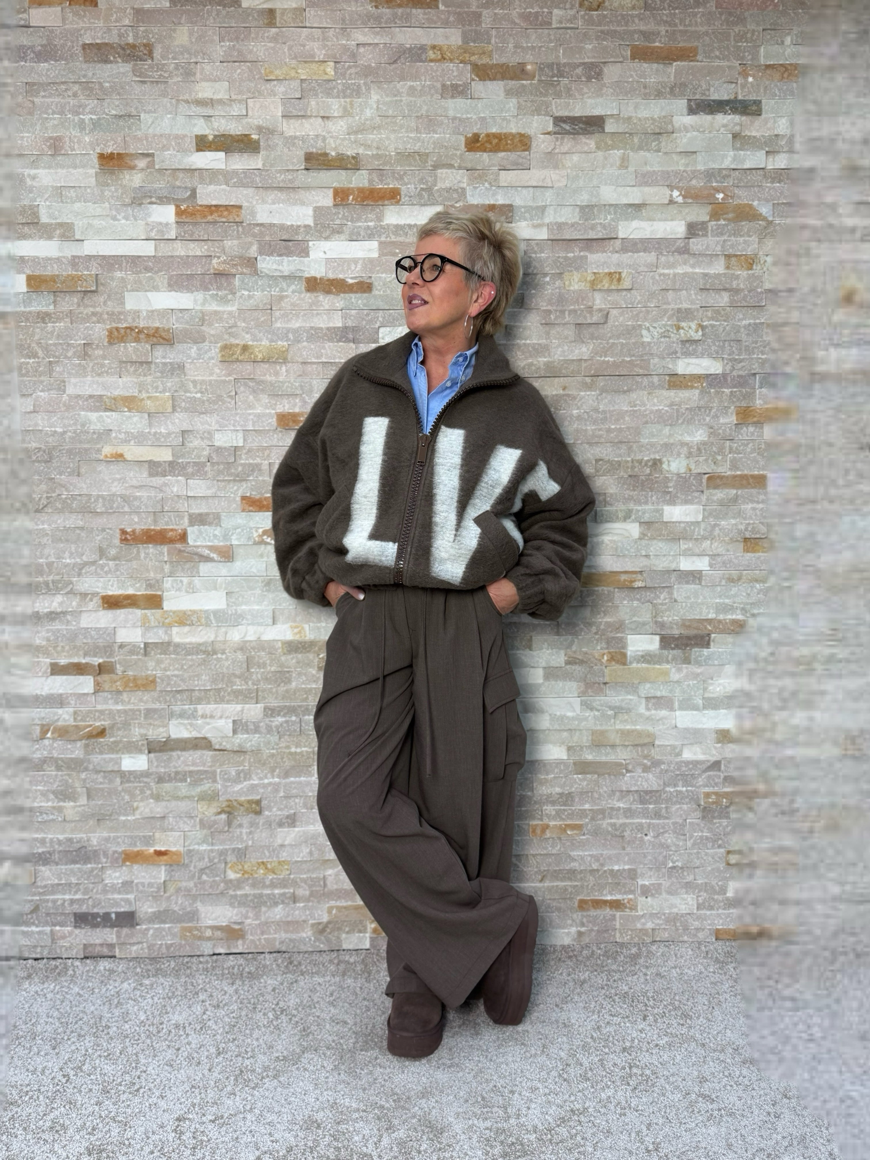 Light brown wide-leg cargo pants