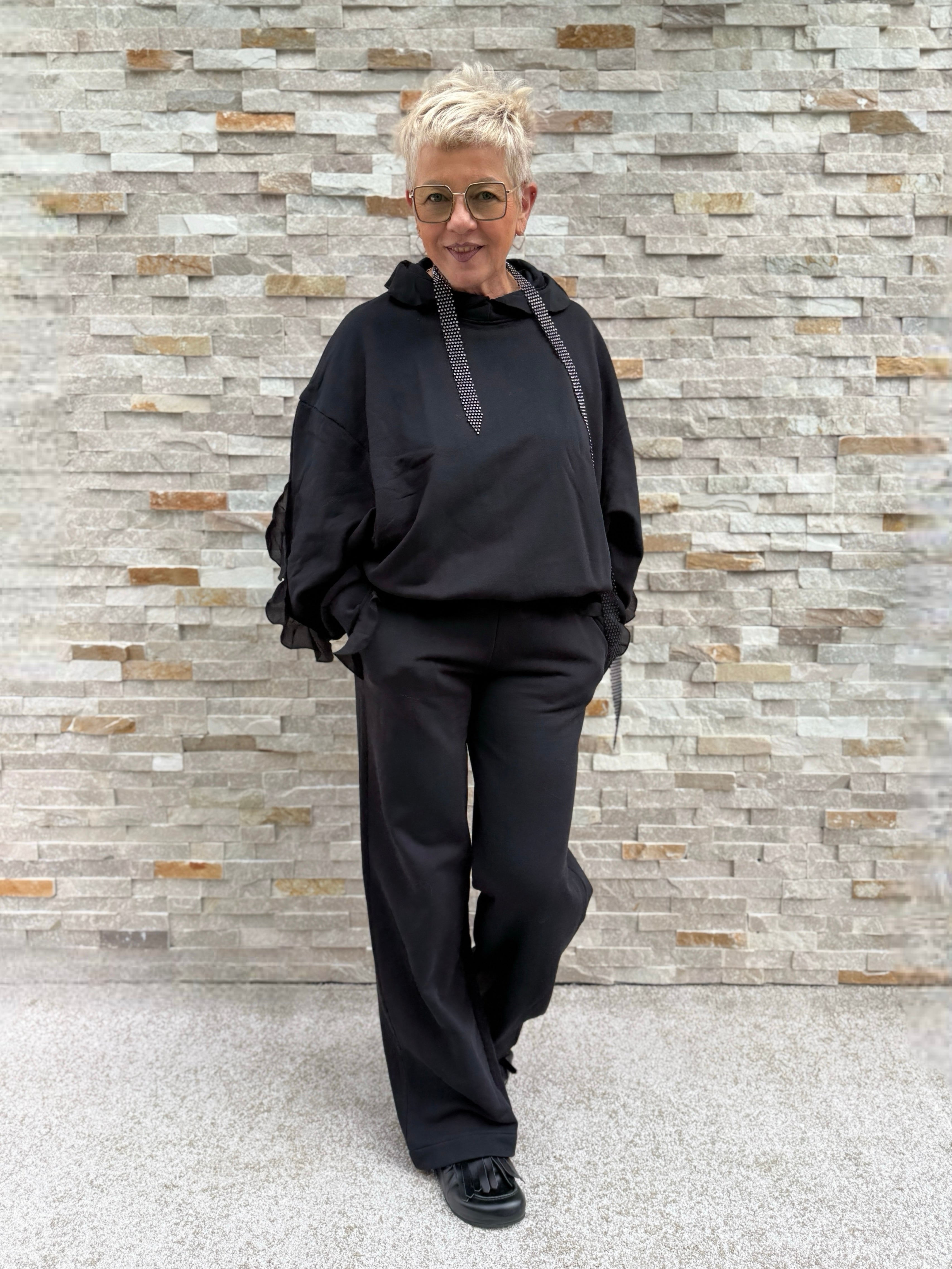 Jersey Hose VAL mit Volant in Schwarz