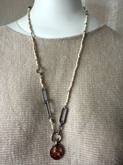 Halskette Happy Stone Ecru / Silber