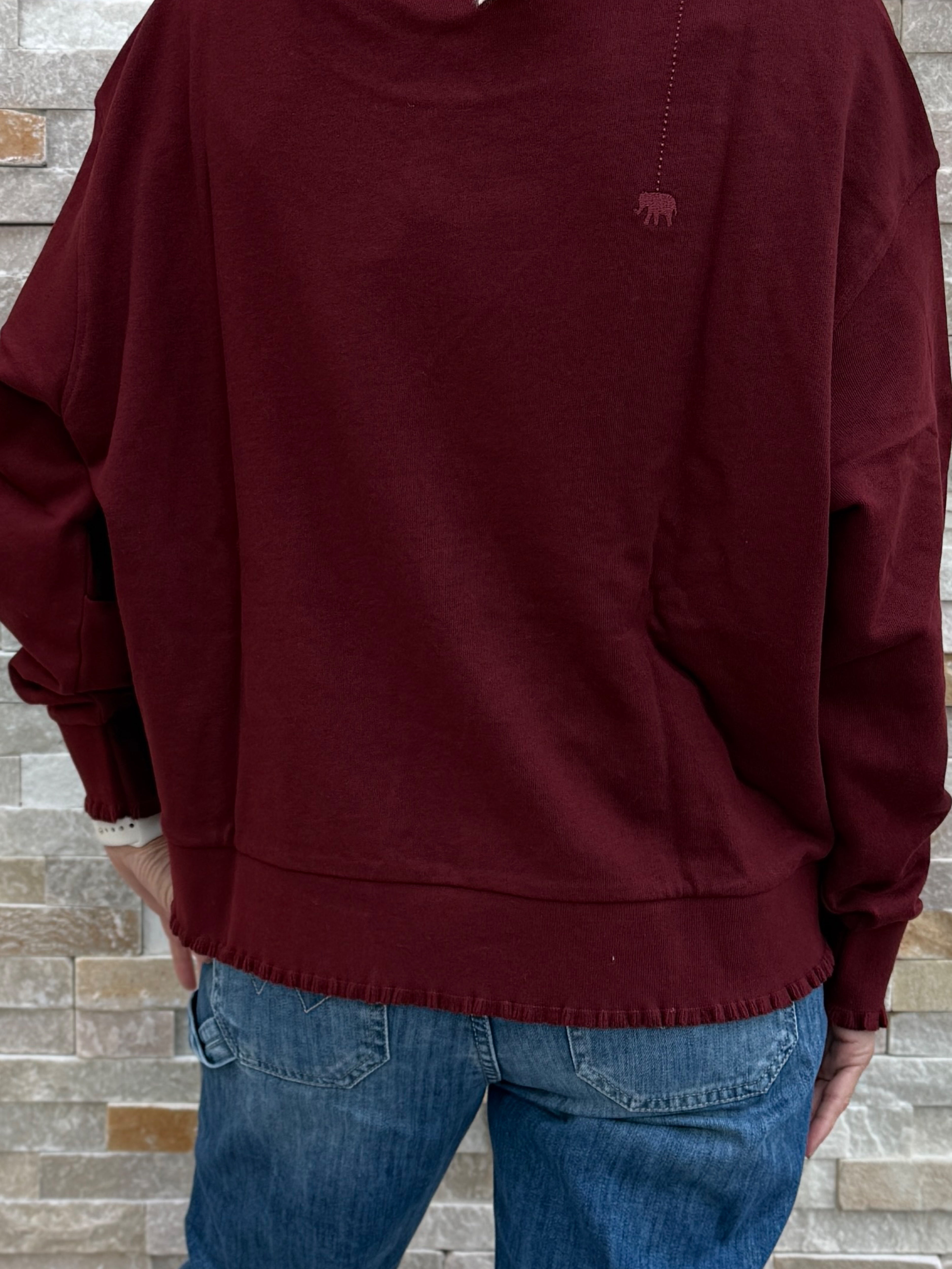 ROSE sweatshirt with ruffle details in wine red