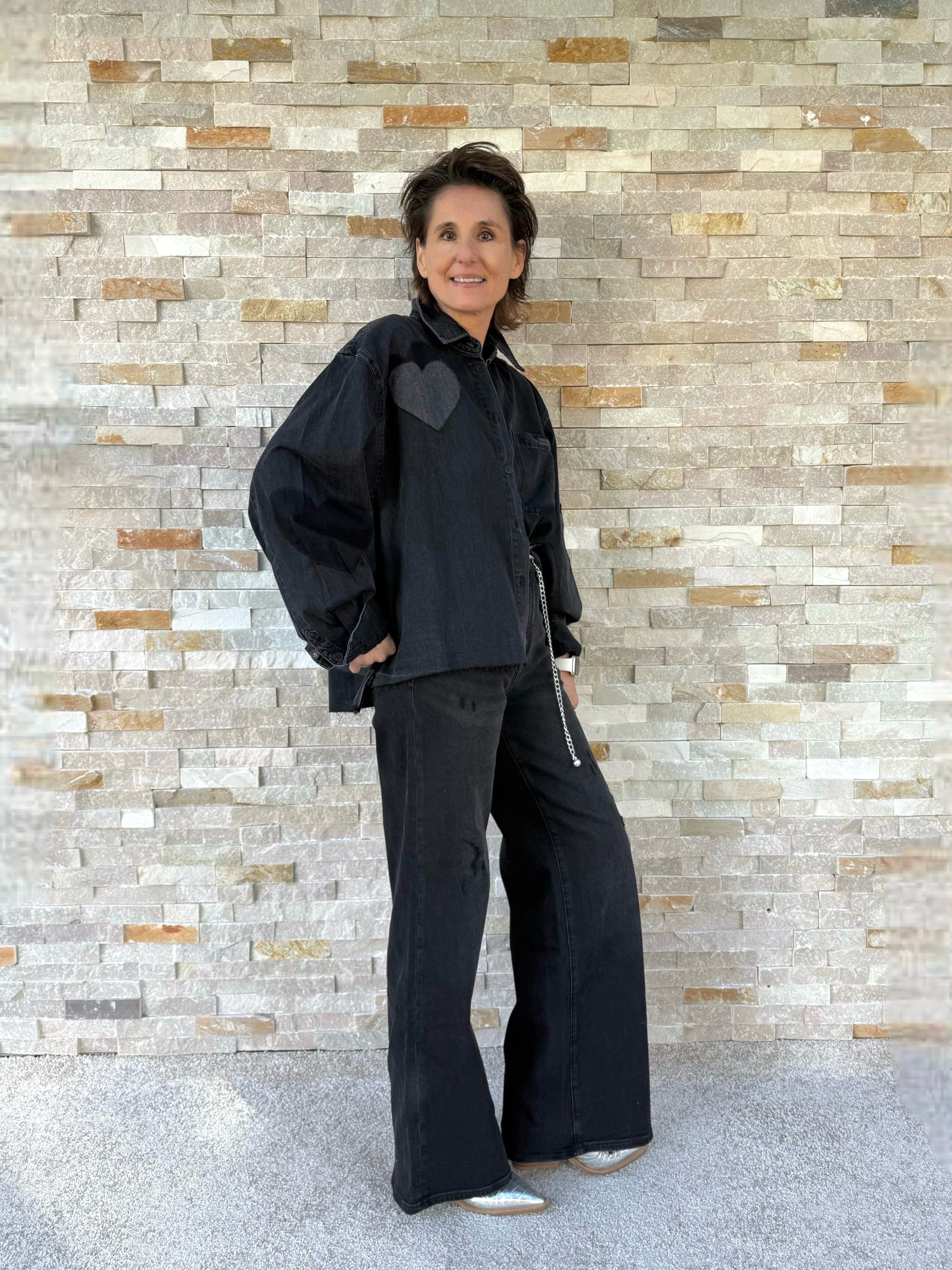 Jeanshemd BEBA mit Herzen in Black Denim