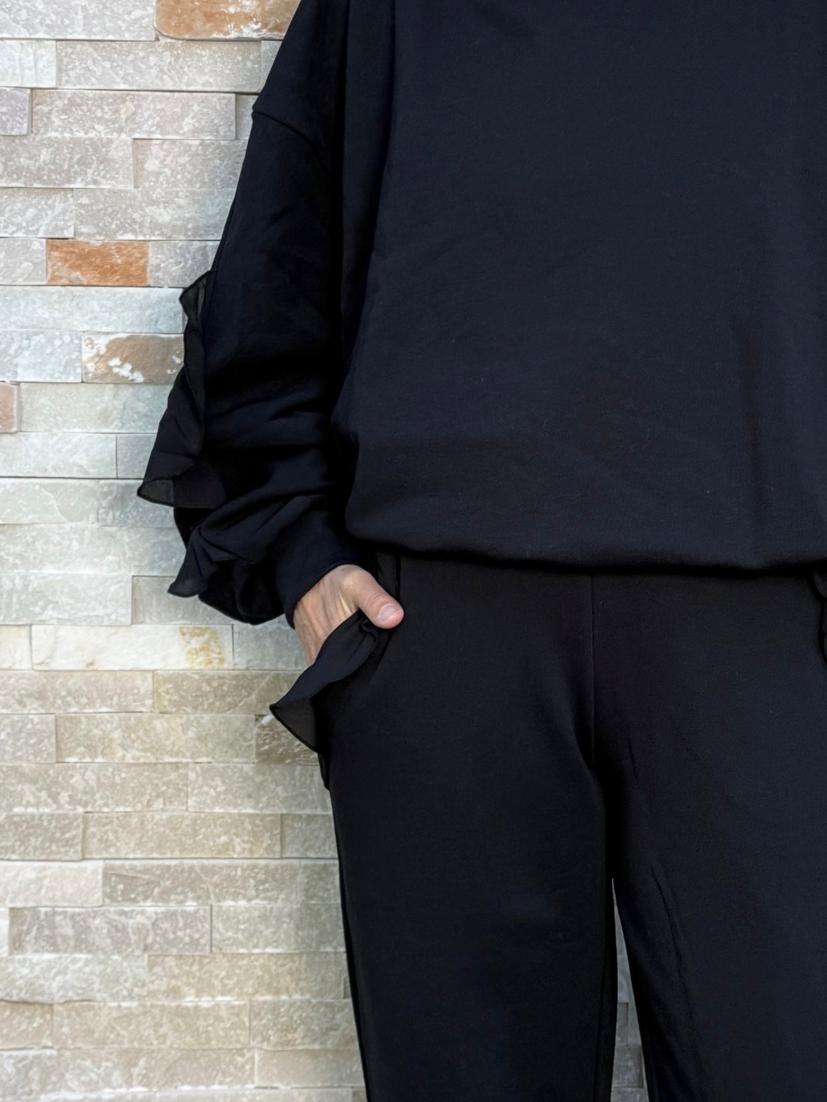 Jersey Hose VAL mit Volant in Schwarz