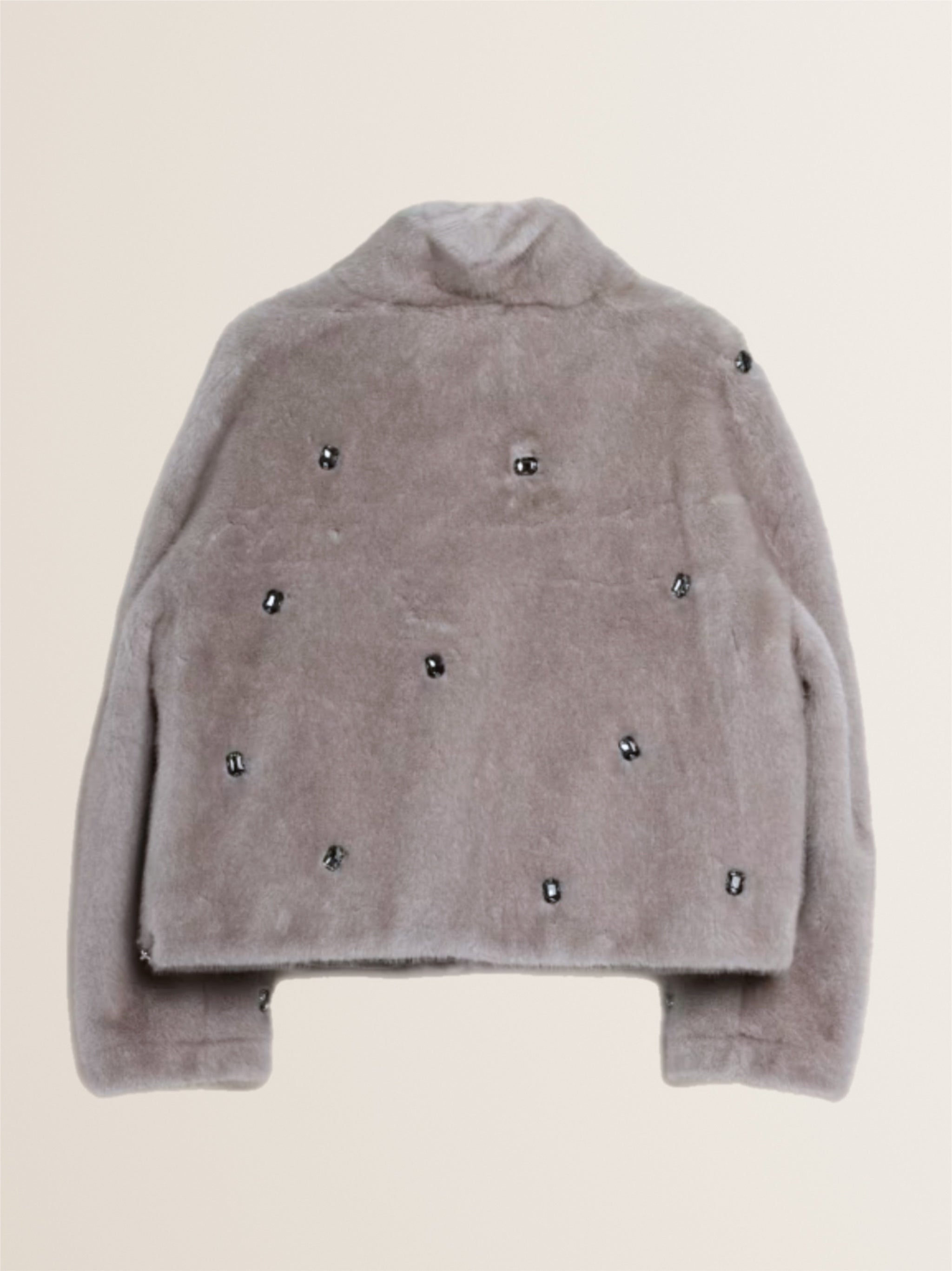 Faux Fur Jacket with Jewel Embellishments in PEARL