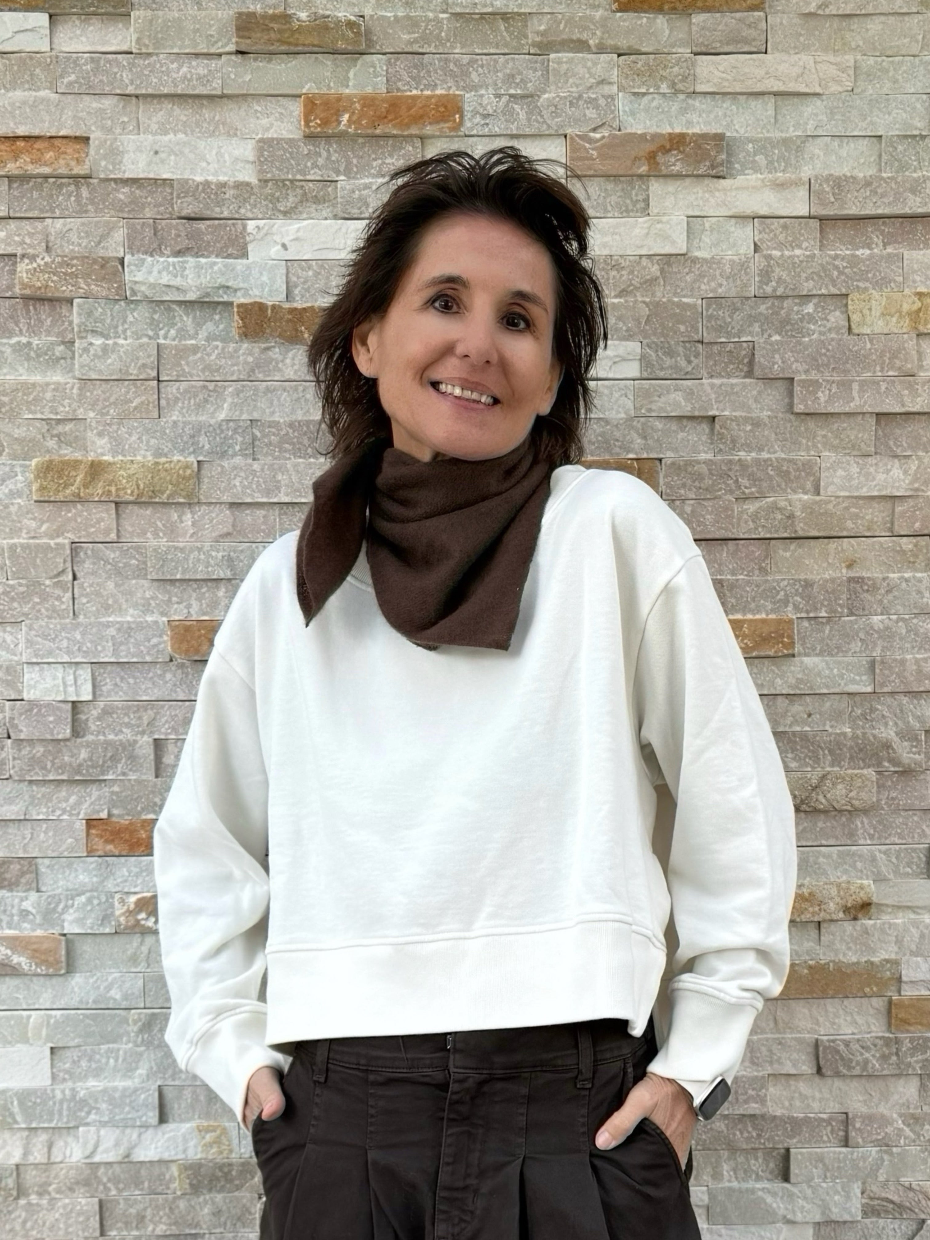 Cropped Sweatshirt mit Rückenprint Latte