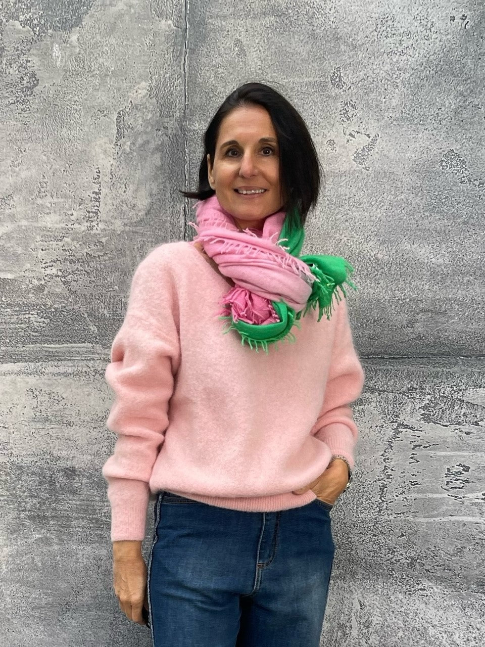 Cashmere Schal in Grün Pink