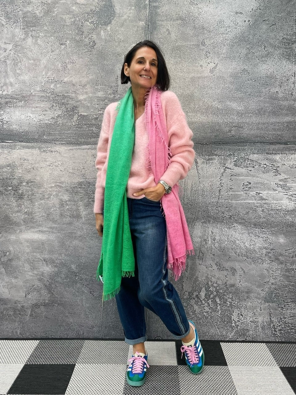 Cashmere Schal in Grün Pink