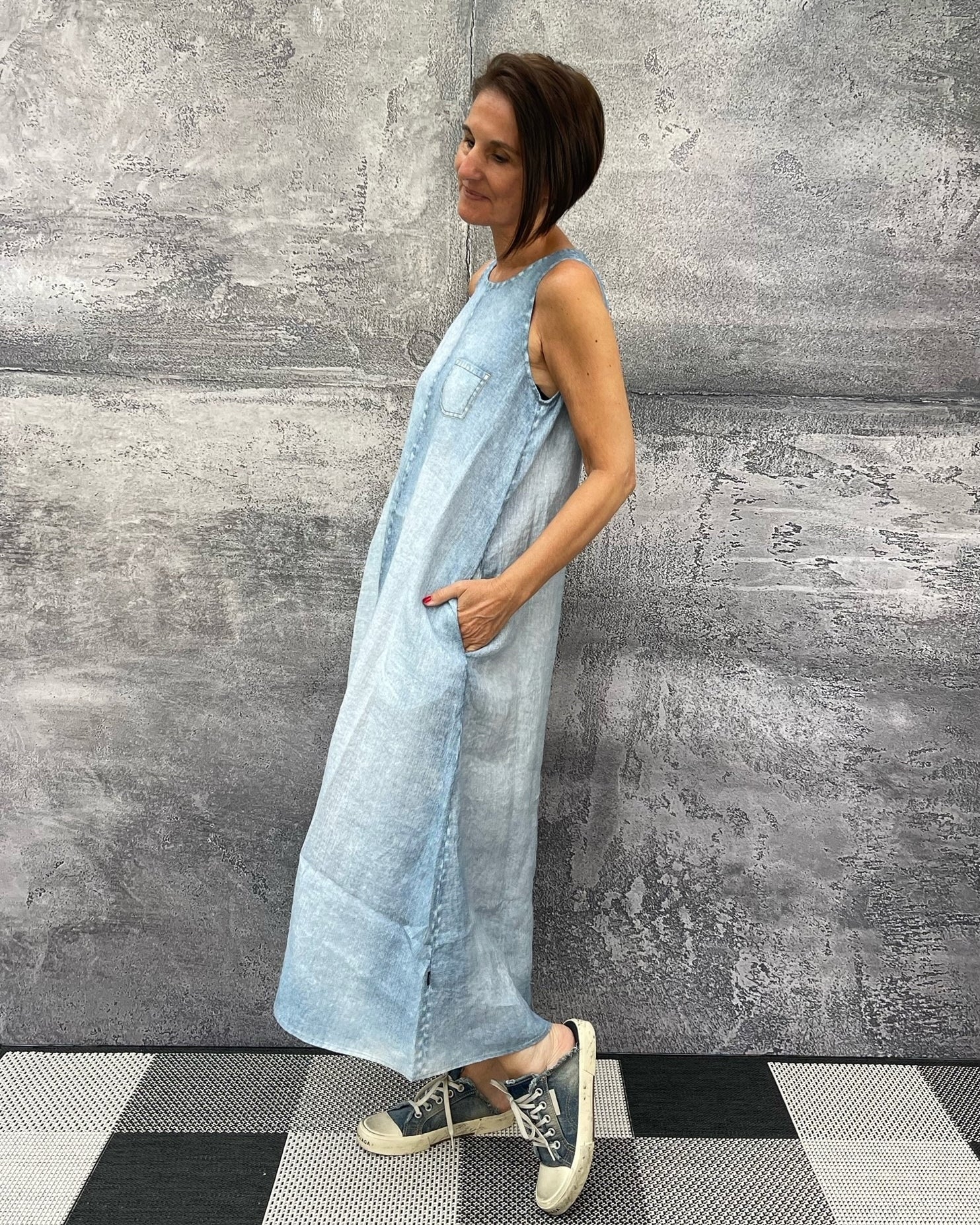 Leinen Kleid OWO Digitaldruck light Denim