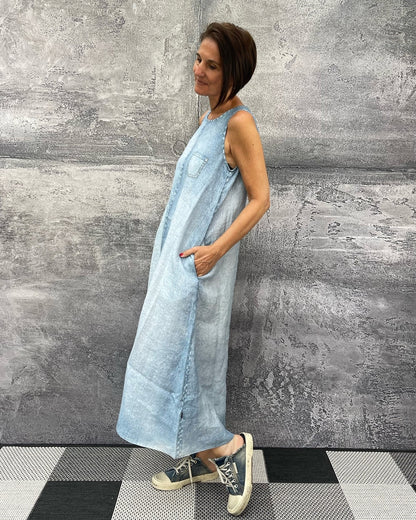 Leinen Kleid OWO Digitaldruck light Denim