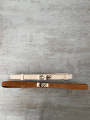 Veloursleder Gürtel schmal in Cognac und Beige