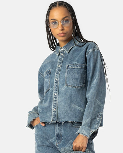 Jeans Hemd-Jacke BETH mit ER Logo in Mittelblau
