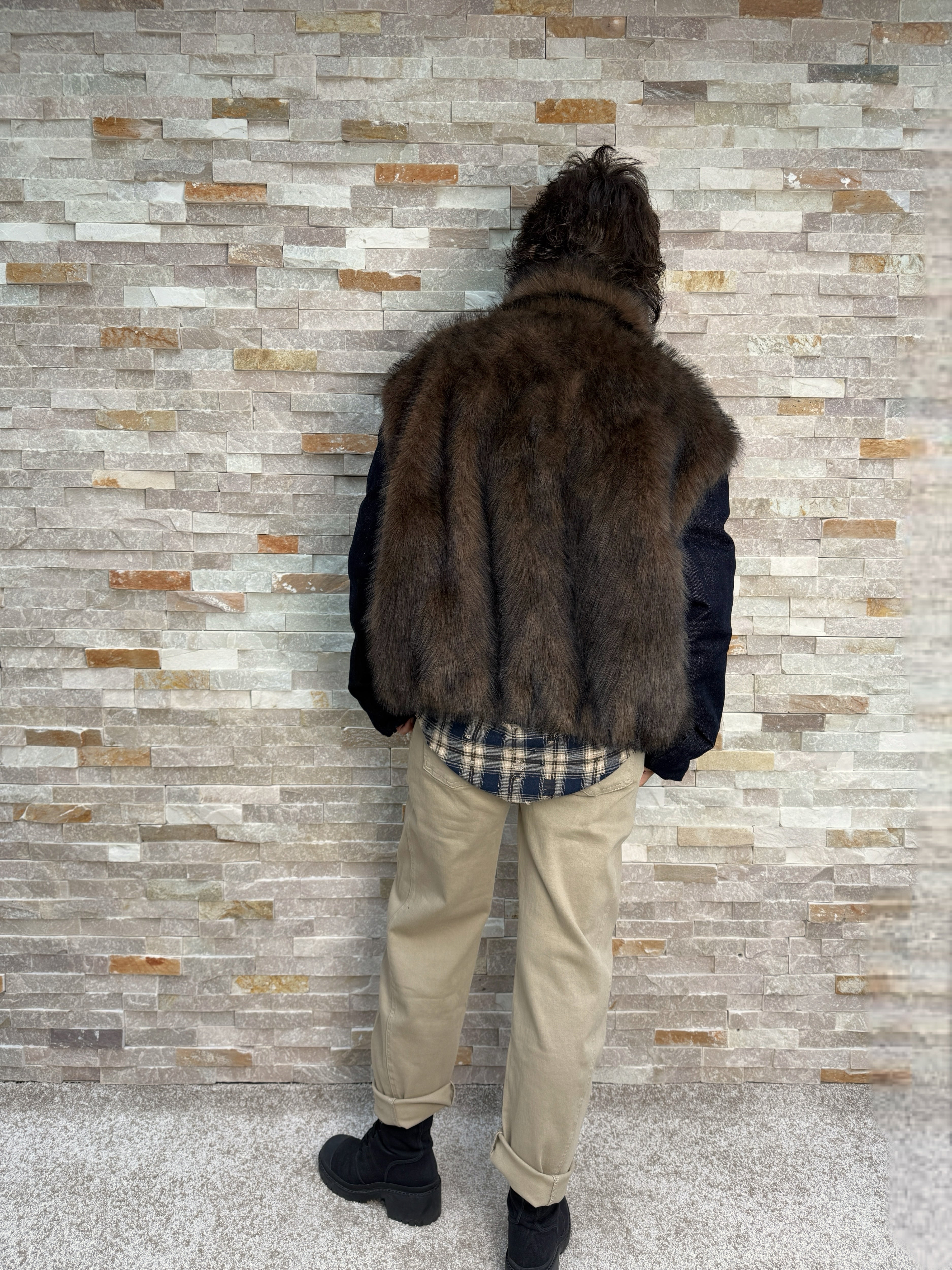 Wende Blouson Denim mit Kunstpelz in Dunkelblau