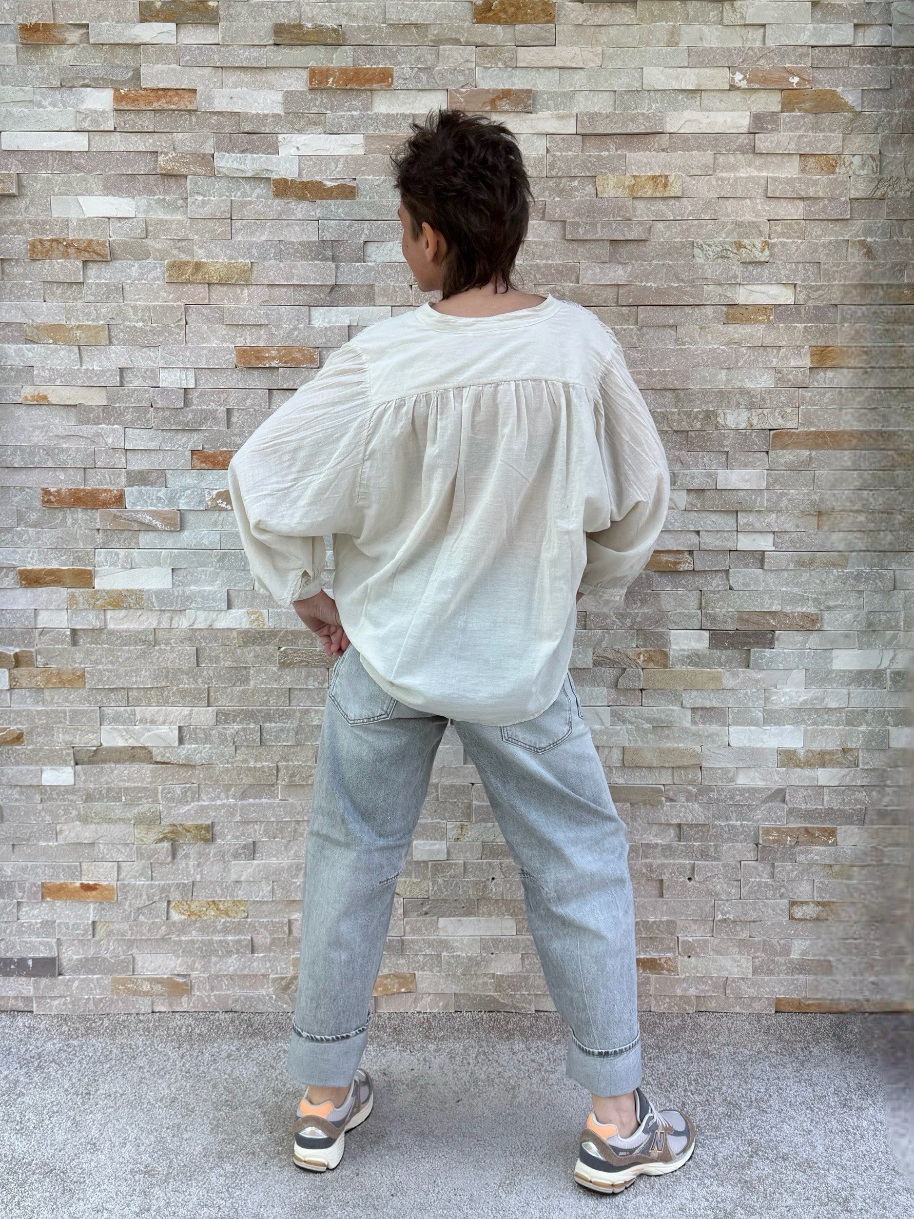 Kastige Bluse aus Baumwolle in Sand