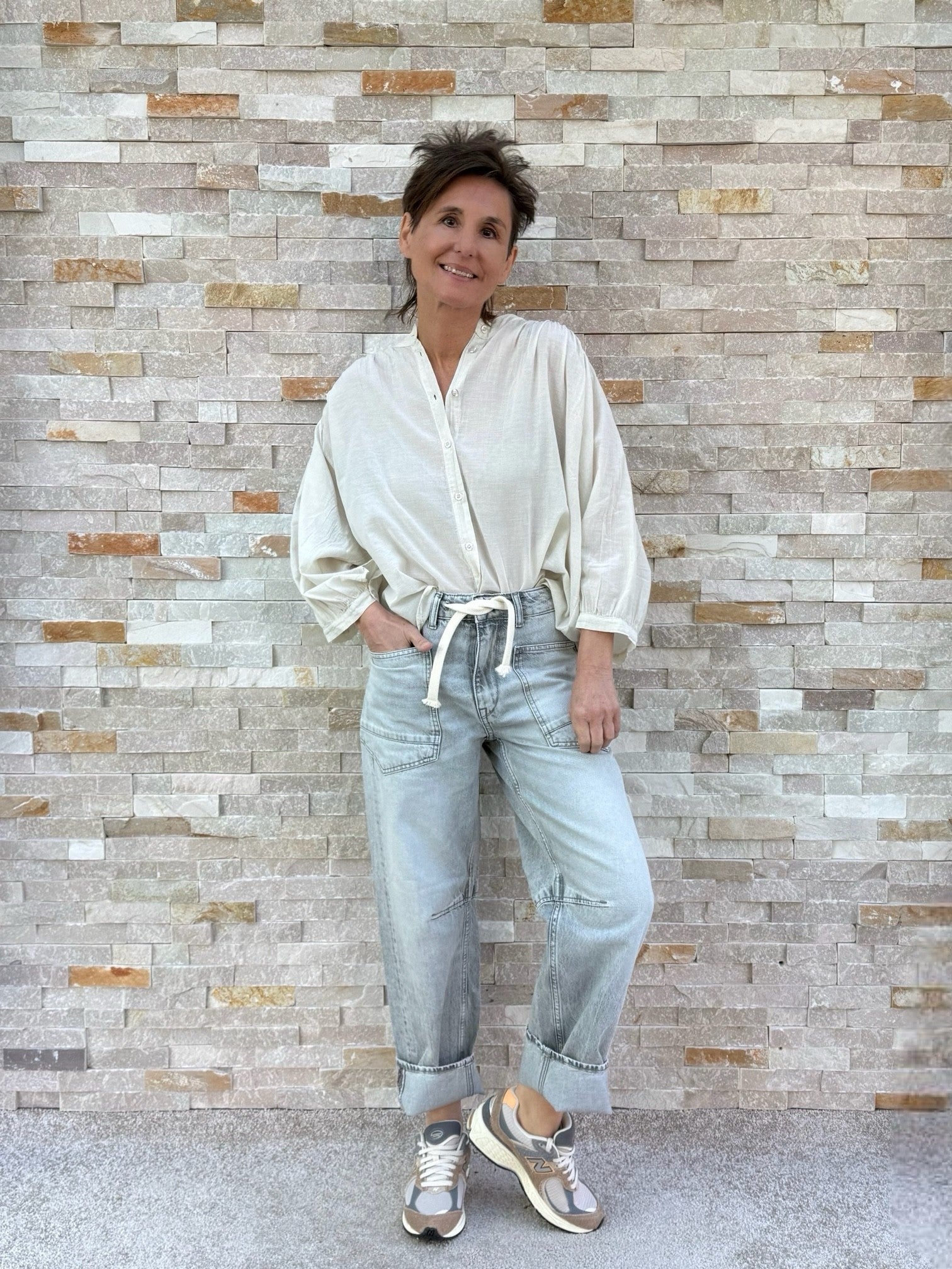 Kastige Bluse aus Baumwolle in Sand