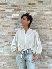 Kastige Bluse aus Baumwolle in Sand