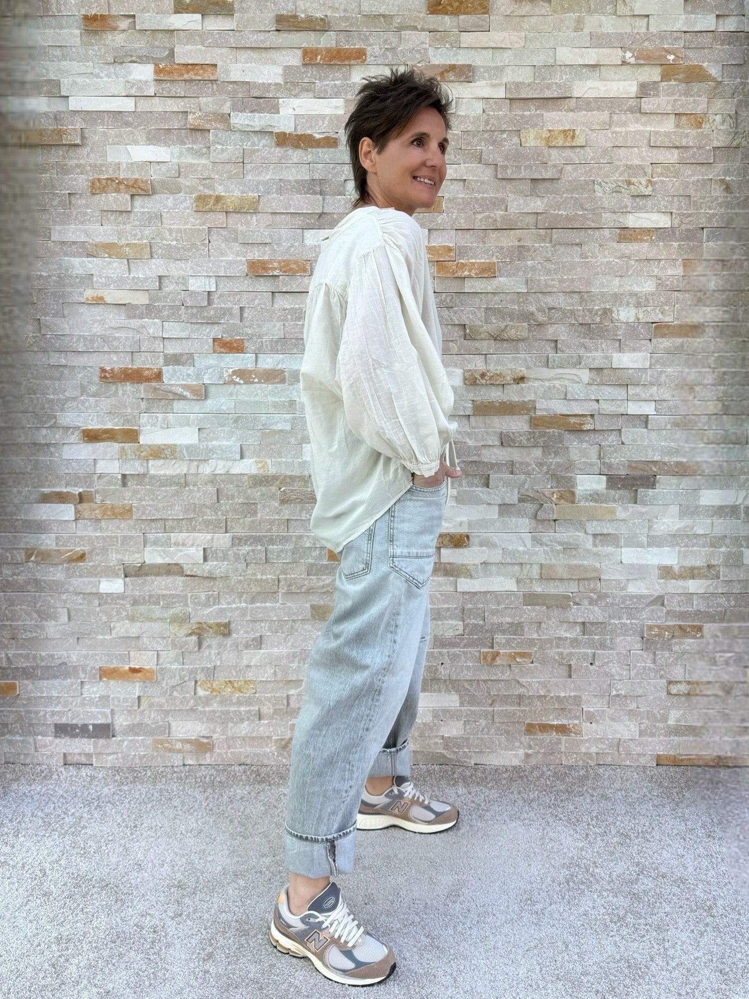 Kastige Bluse aus Baumwolle in Sand