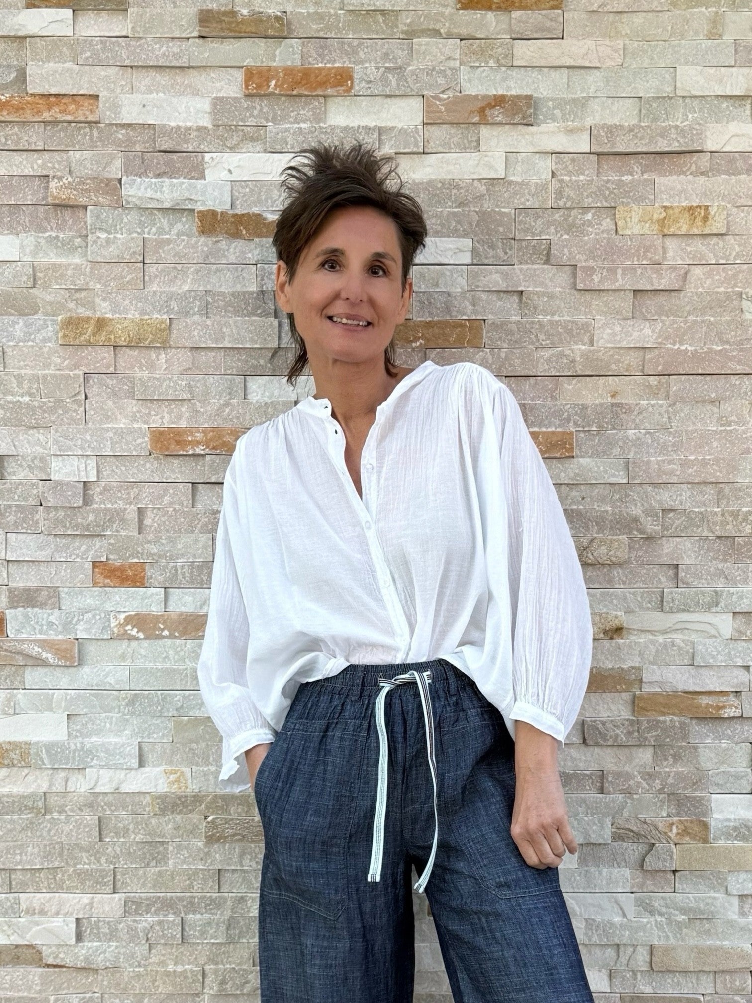 Kastige Bluse aus Baumwolle in Weiß