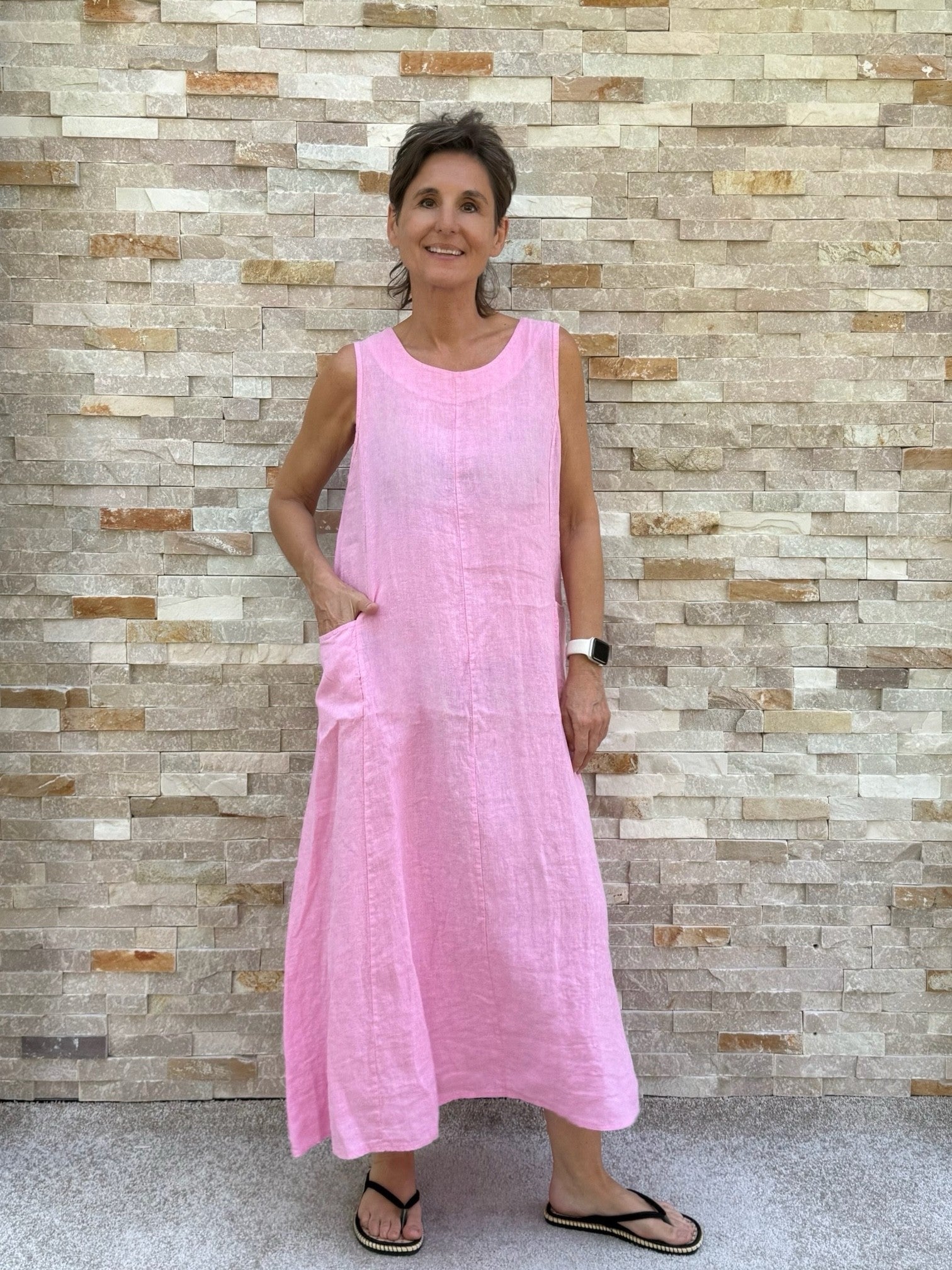 Leinen-Kleid QUIN in einer A-Form Pink
