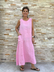 Leinen-Kleid QUIN in einer A-Form Pink