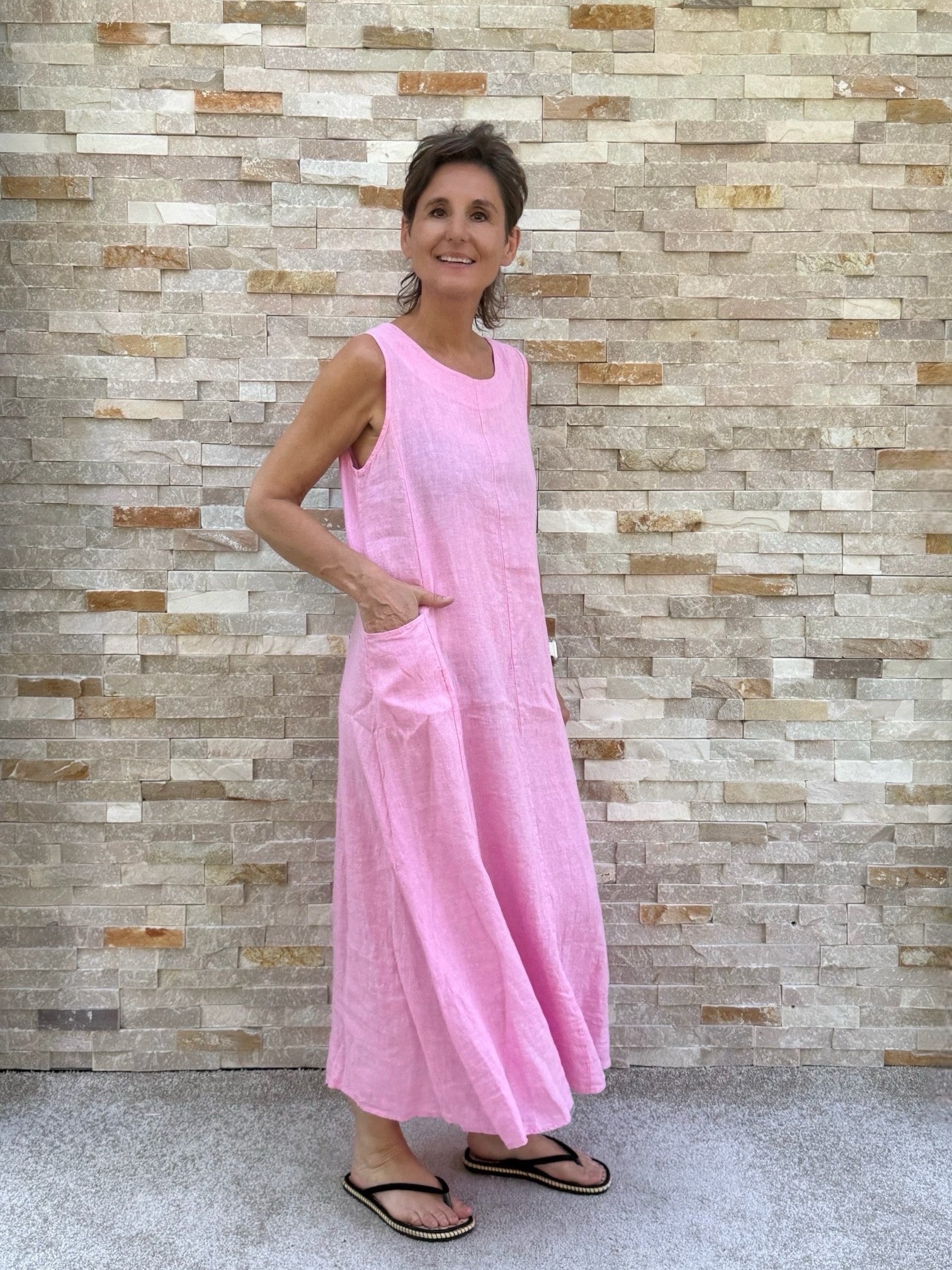 Leinen-Kleid QUIN in einer A-Form Pink