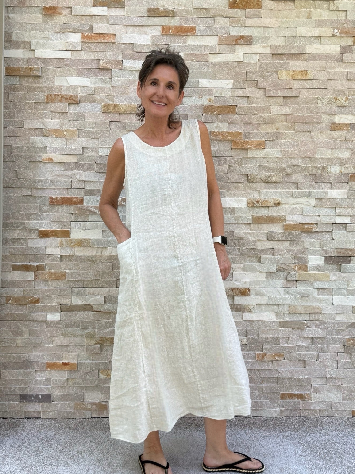 Leinen-Kleid QUIN in einer A-Form Sand