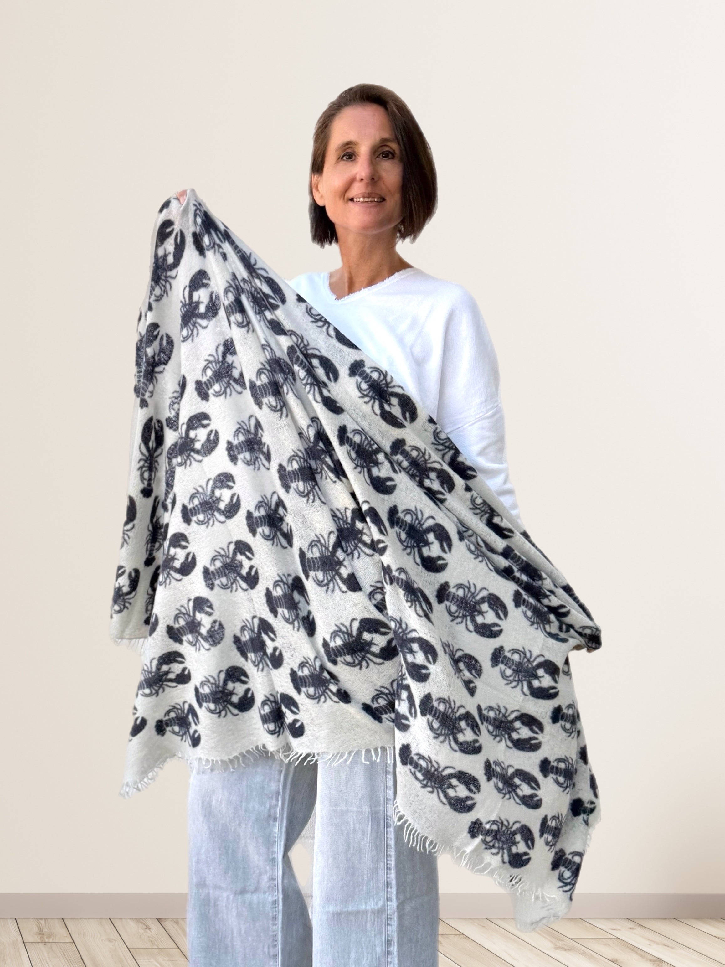 Cashmere Scarf Lobster Ecru-Graphite