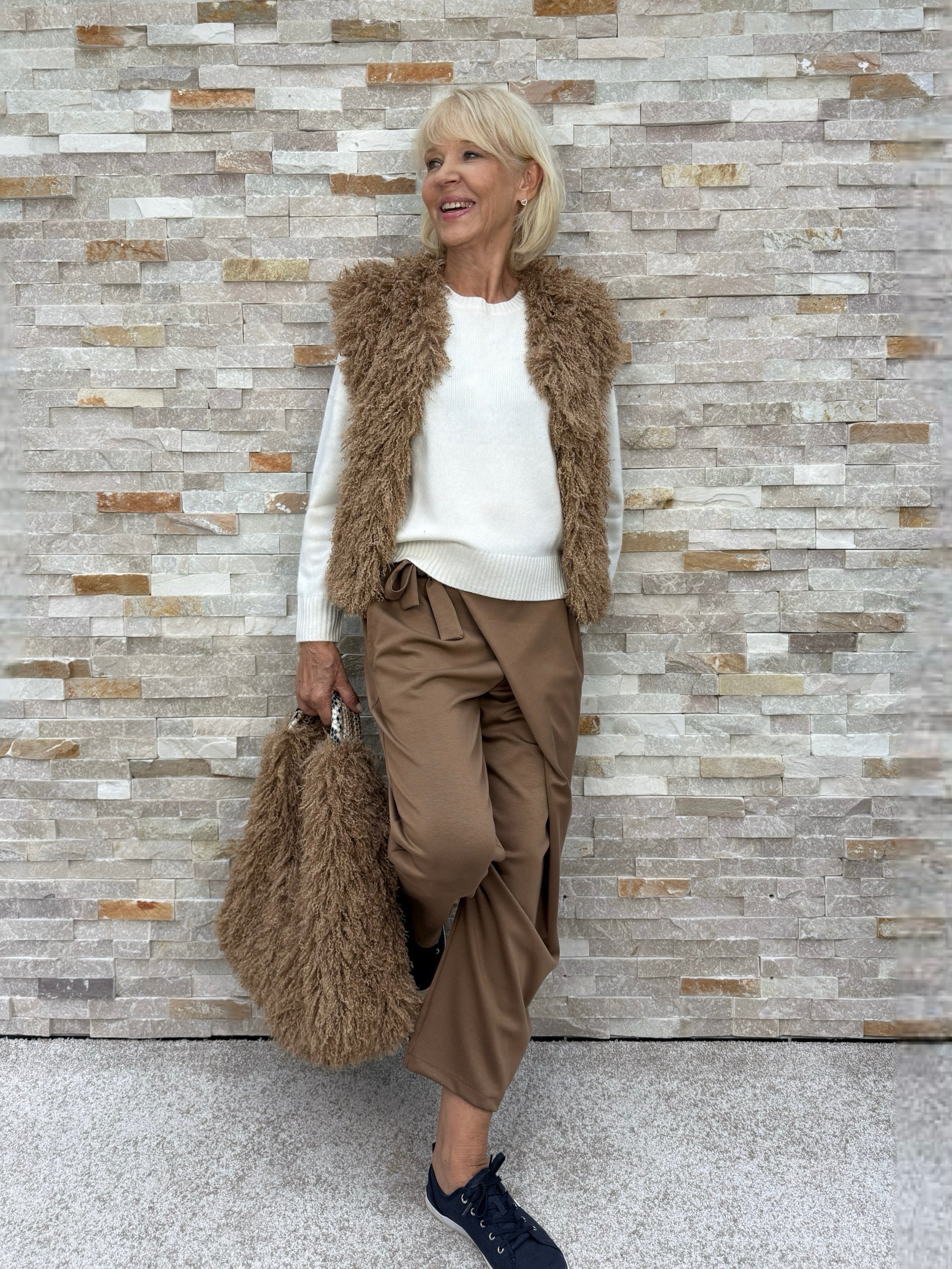 Jersey Hose mit Wickelbund Cognac