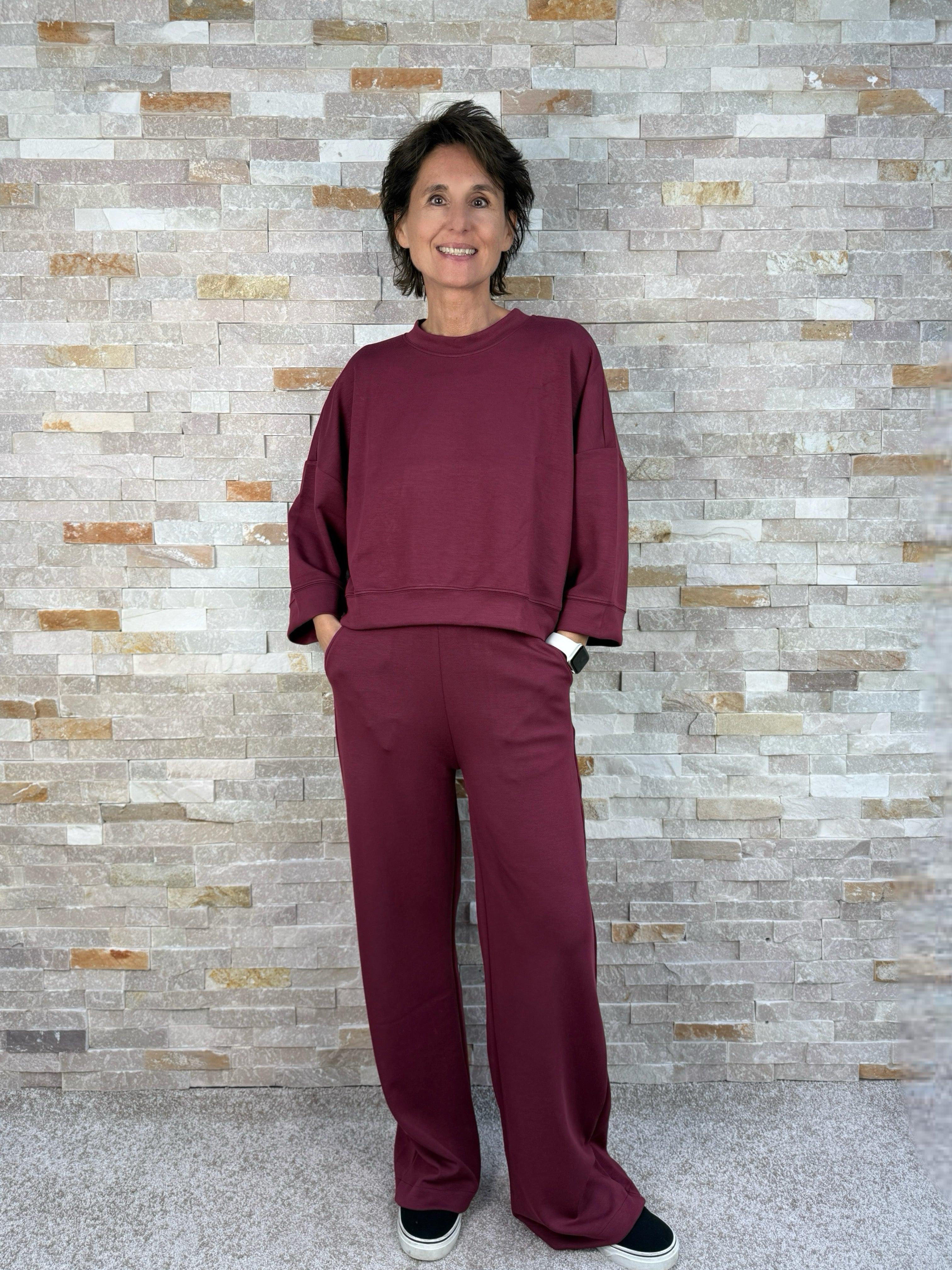 Cropped Sweatshirt aus Scuba in Bordeaux