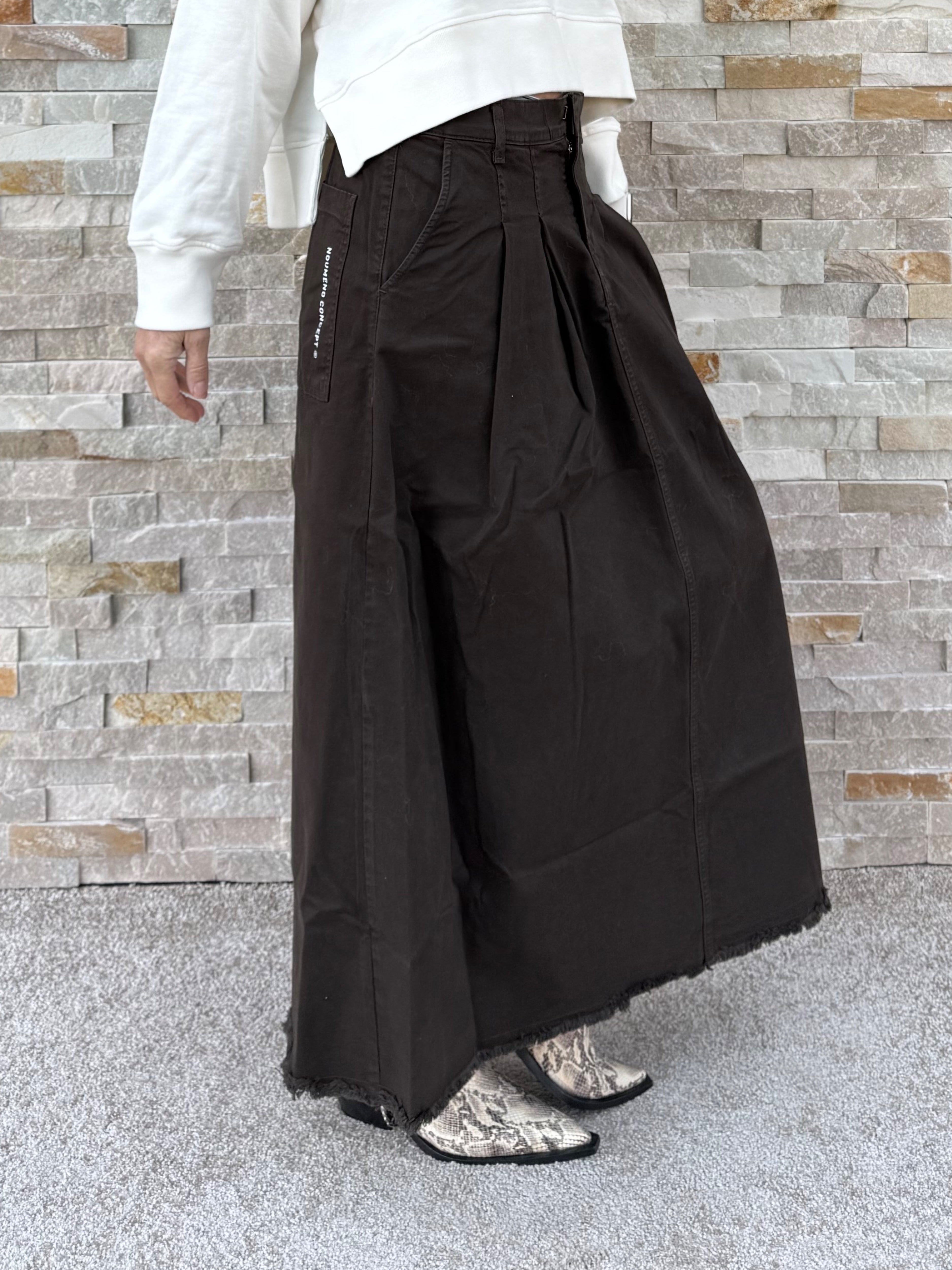 Langer Baumwolle Rock mit offenem Saum Chocolate