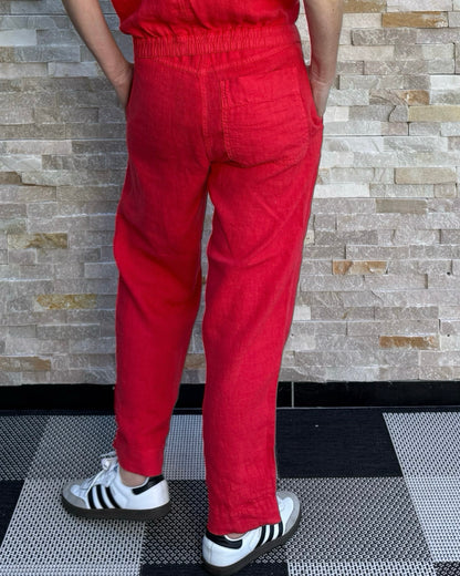 Leinen Hose mit Gummibund Rot