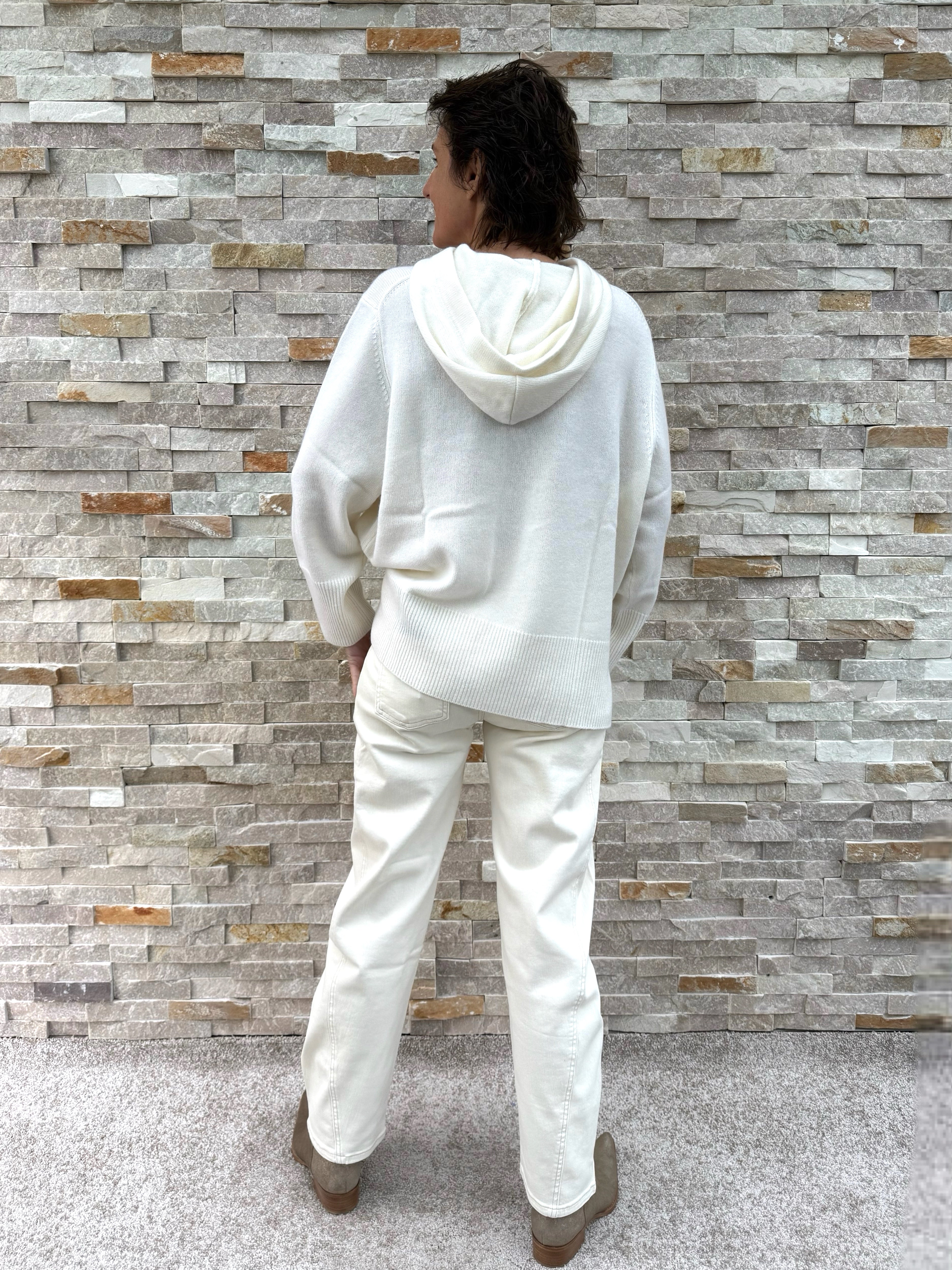 Cashmere Strick Hoodie in Offwhite