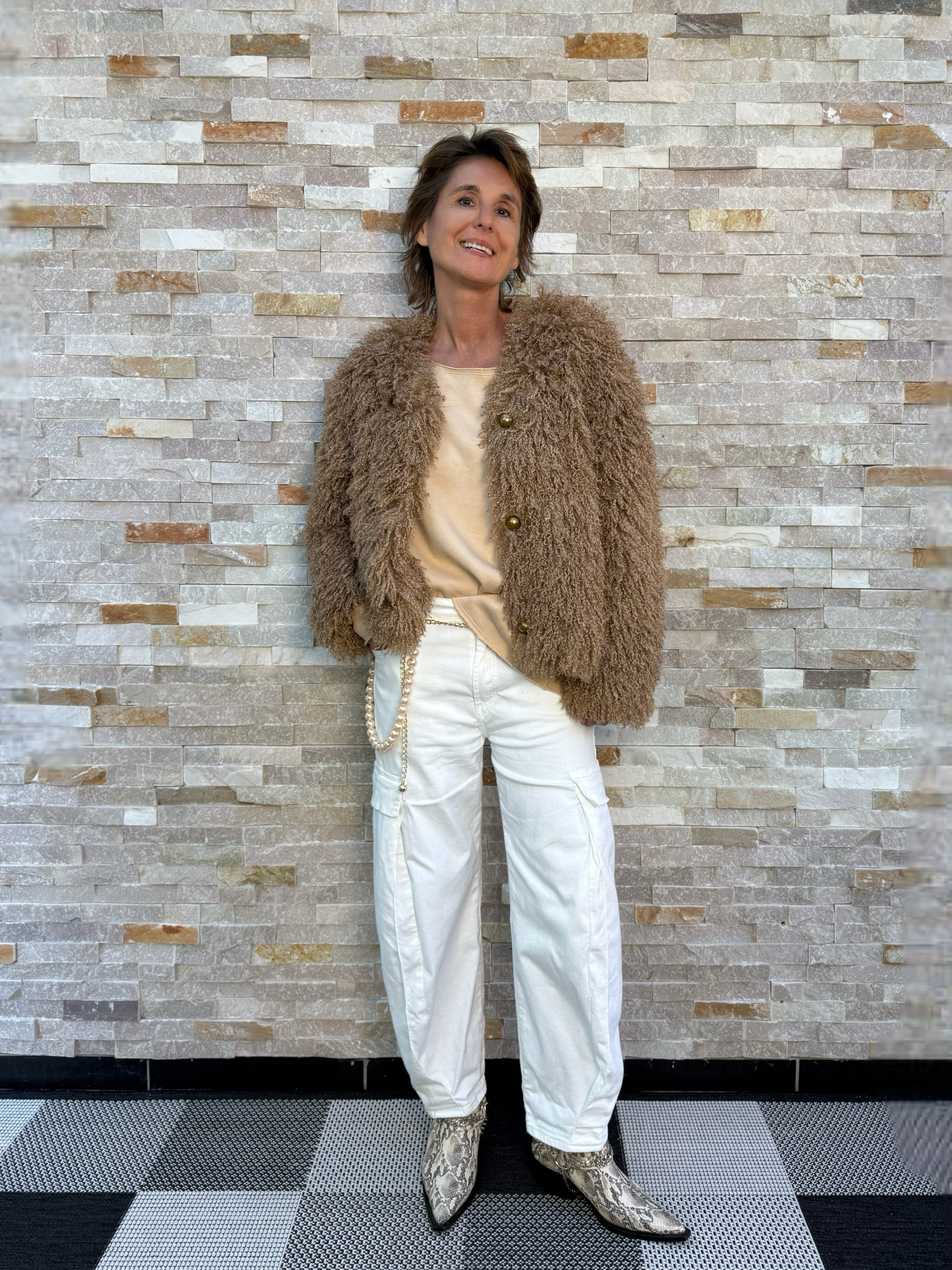 Curly-Lammfellimitat Jacke TERRY in Nuts
