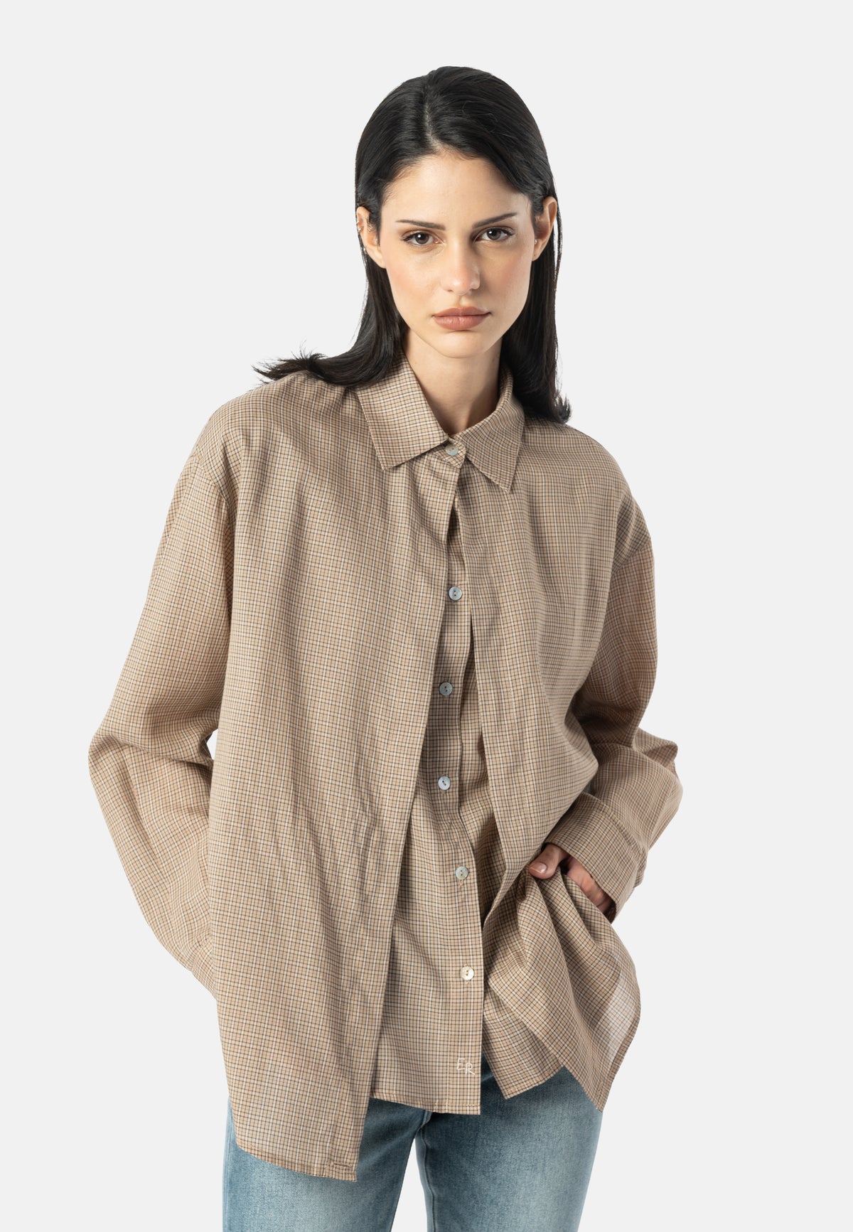 Karobluse NOVALEE mit Doppeleffekt in Baumwolle driftwood