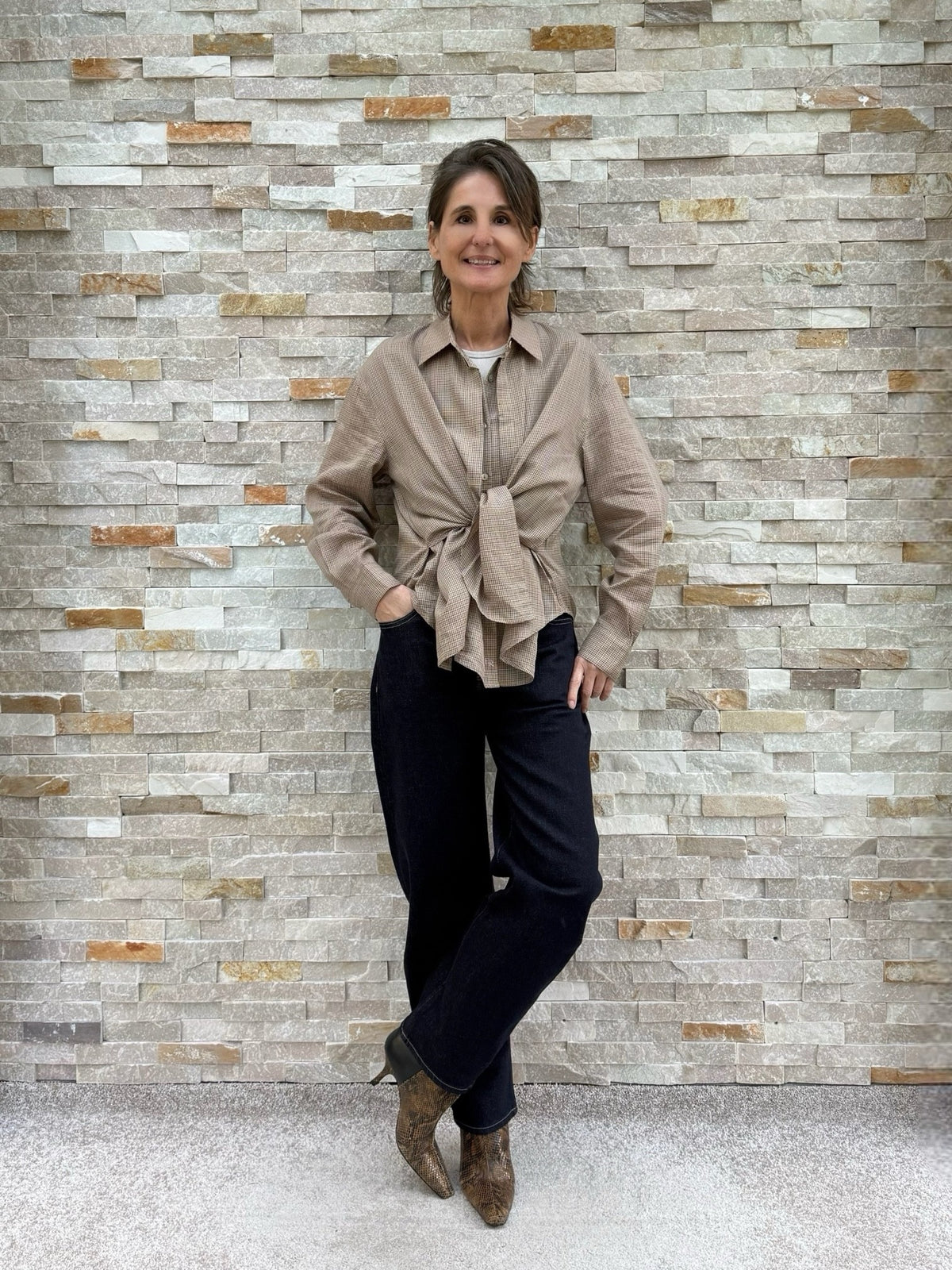Karobluse NOVALEE mit Doppeleffekt in Baumwolle driftwood