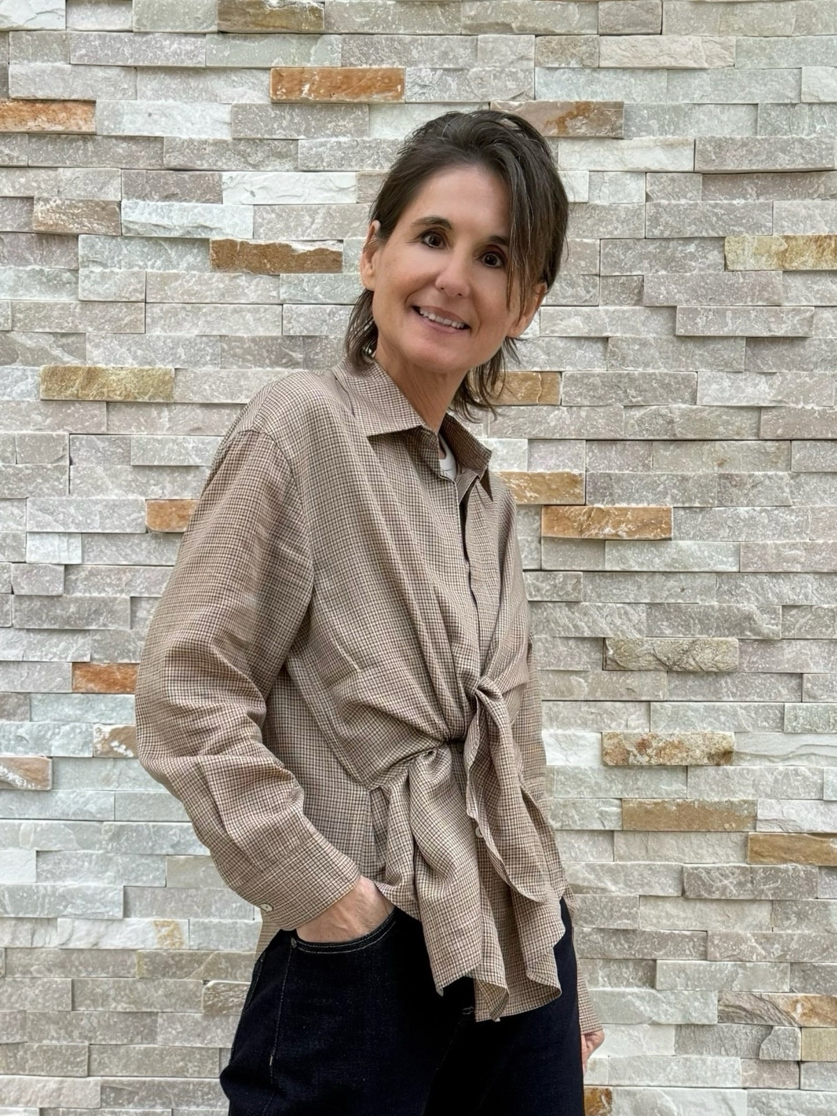 Karobluse NOVALEE mit Doppeleffekt in Baumwolle driftwood