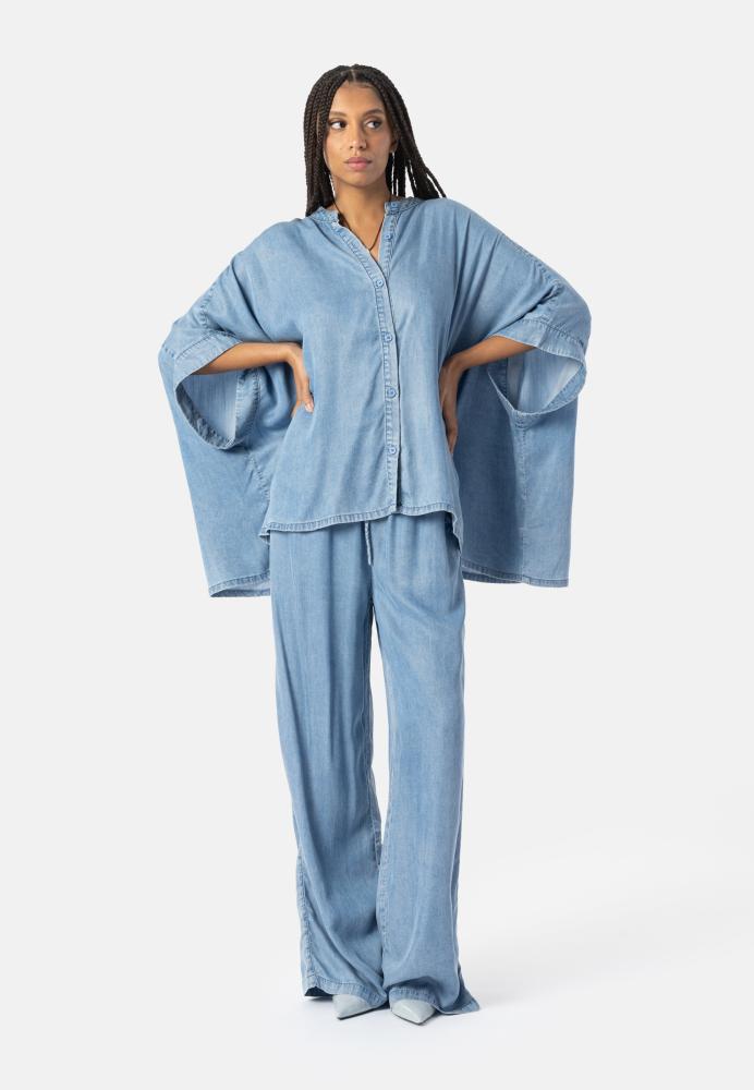 Wide Leg Jeans HEDY in Greek Blue