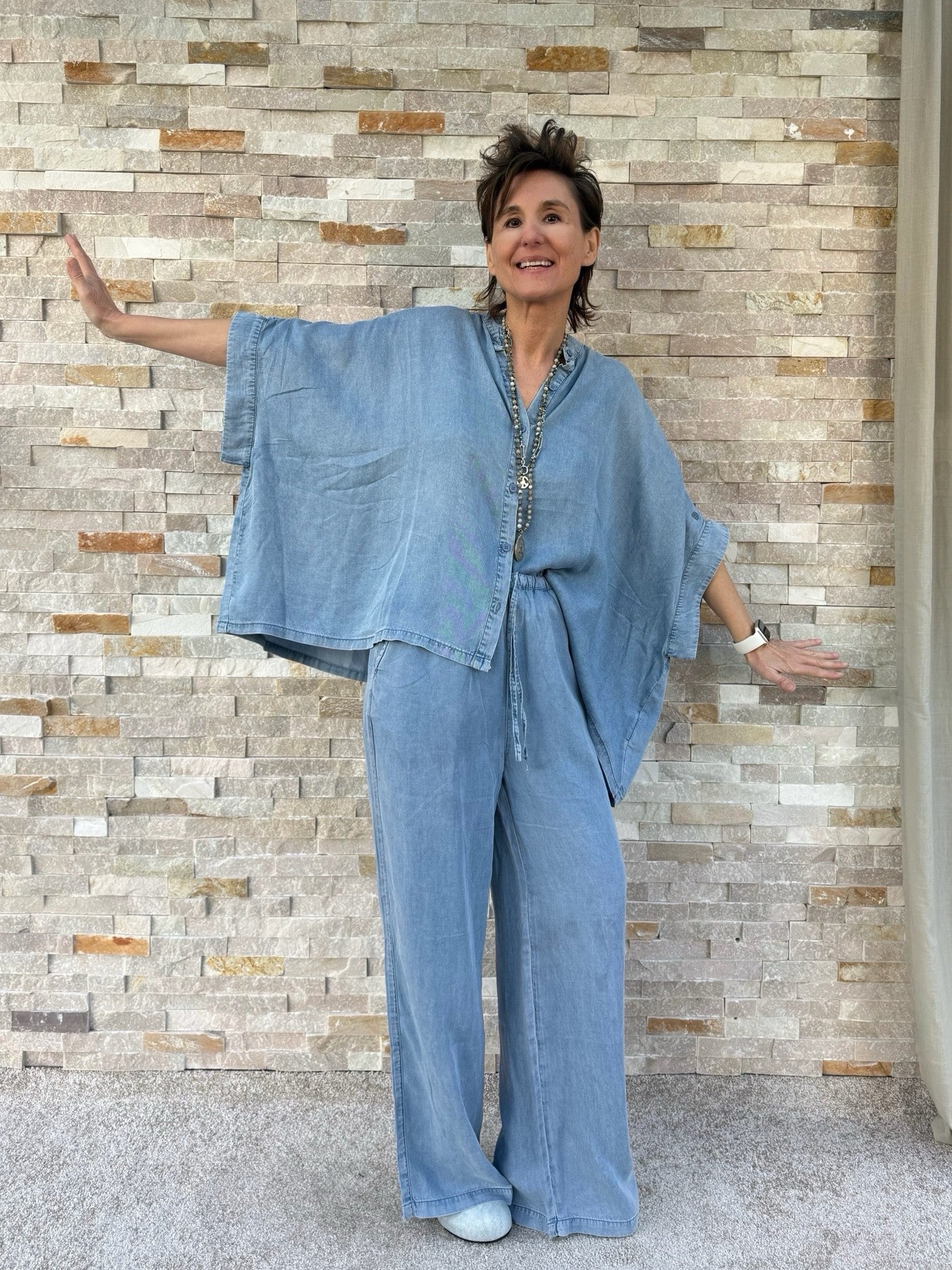 Wide Leg Jeans HEDY in Greek Blue