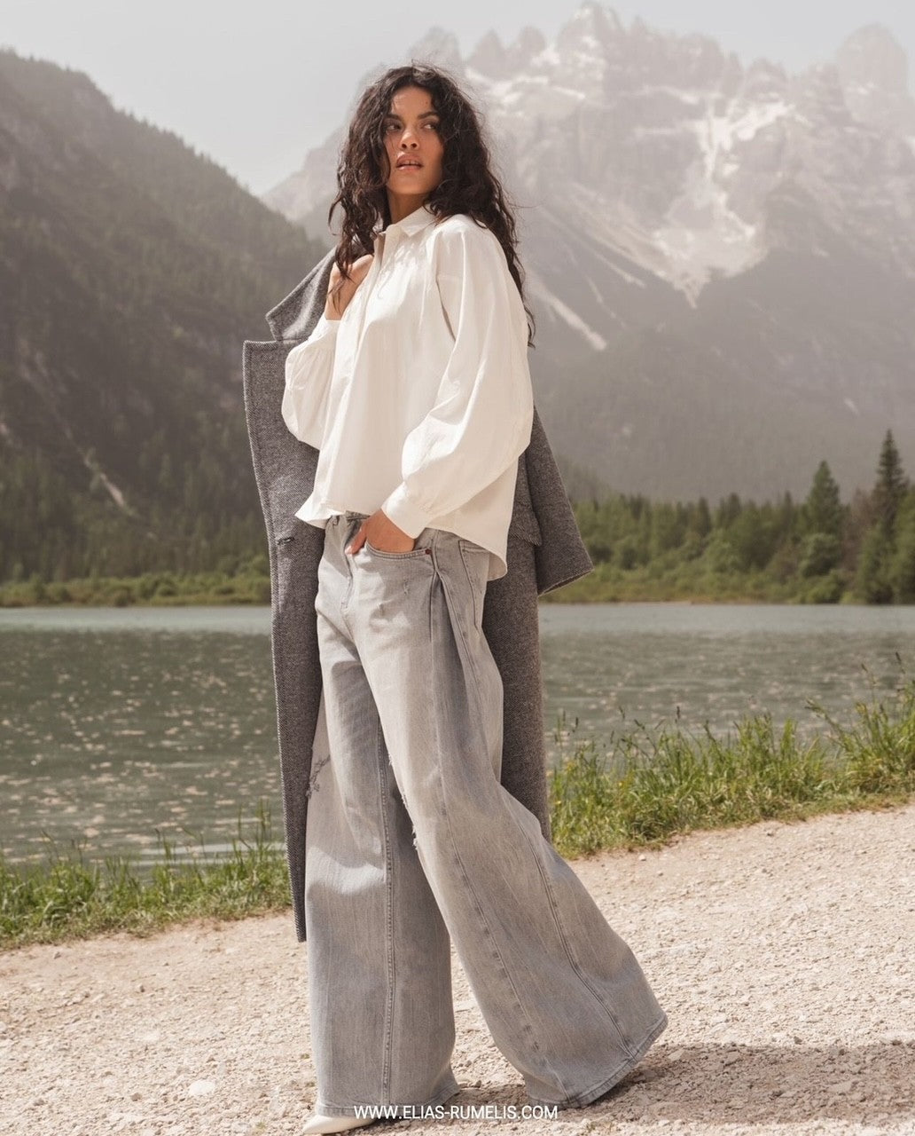 Jeans EIREEN mit Seitenfalte und extra weitem Bein snow grey