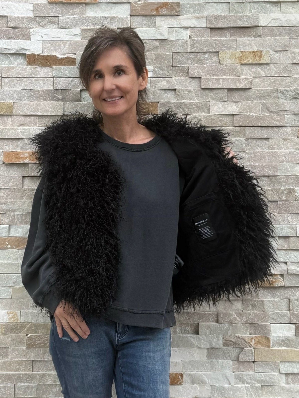 Curly-Lammfellimitat Weste ELLERY in Black