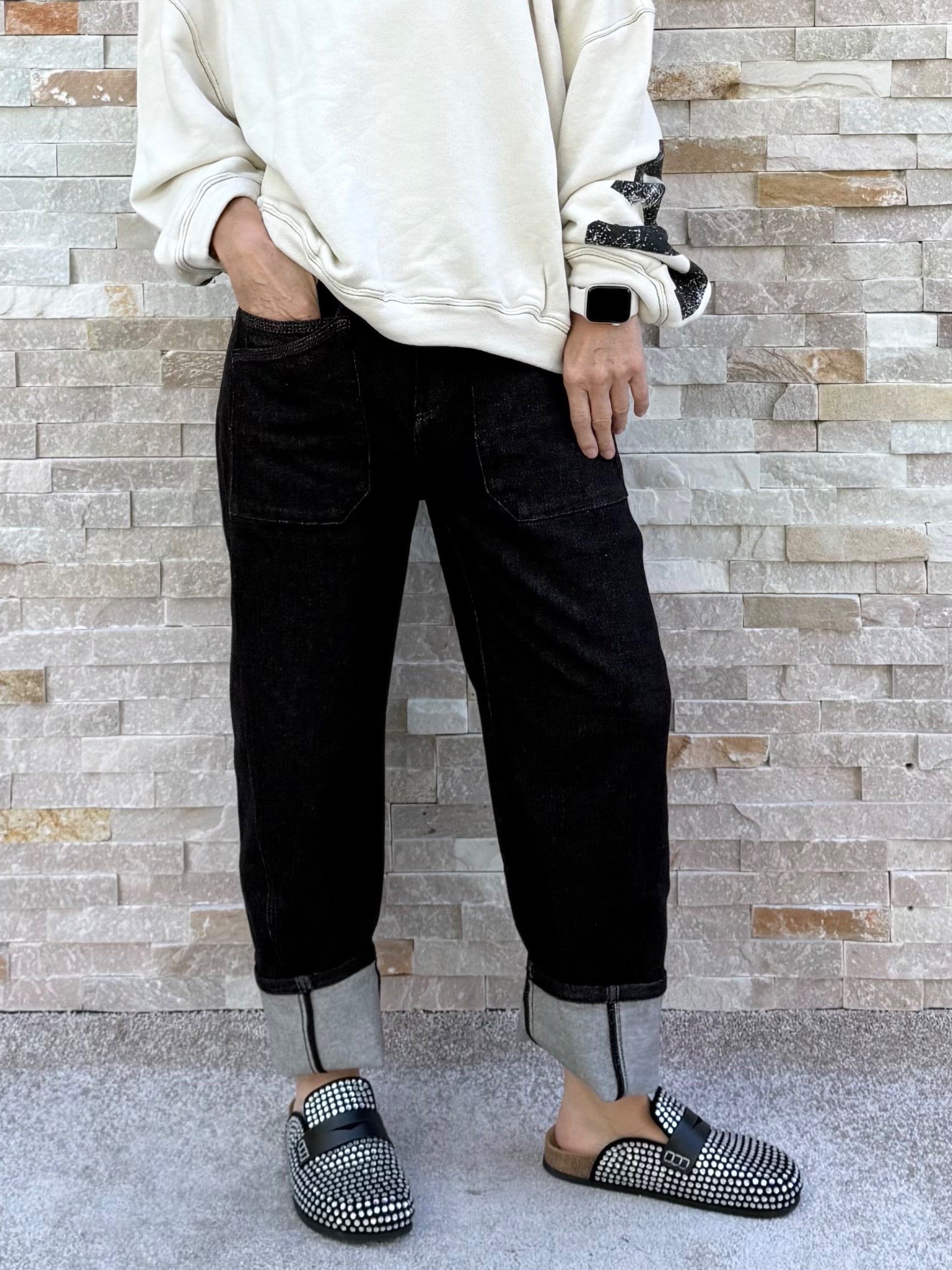 Jeans ISABELLA mit aufgesetzten Taschen in Raw Denim Black
