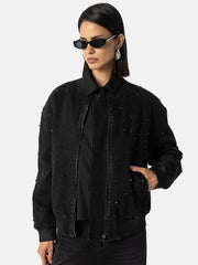 Jeans Blouson ISLA mit Strass-Steinen Allover in Schwarz