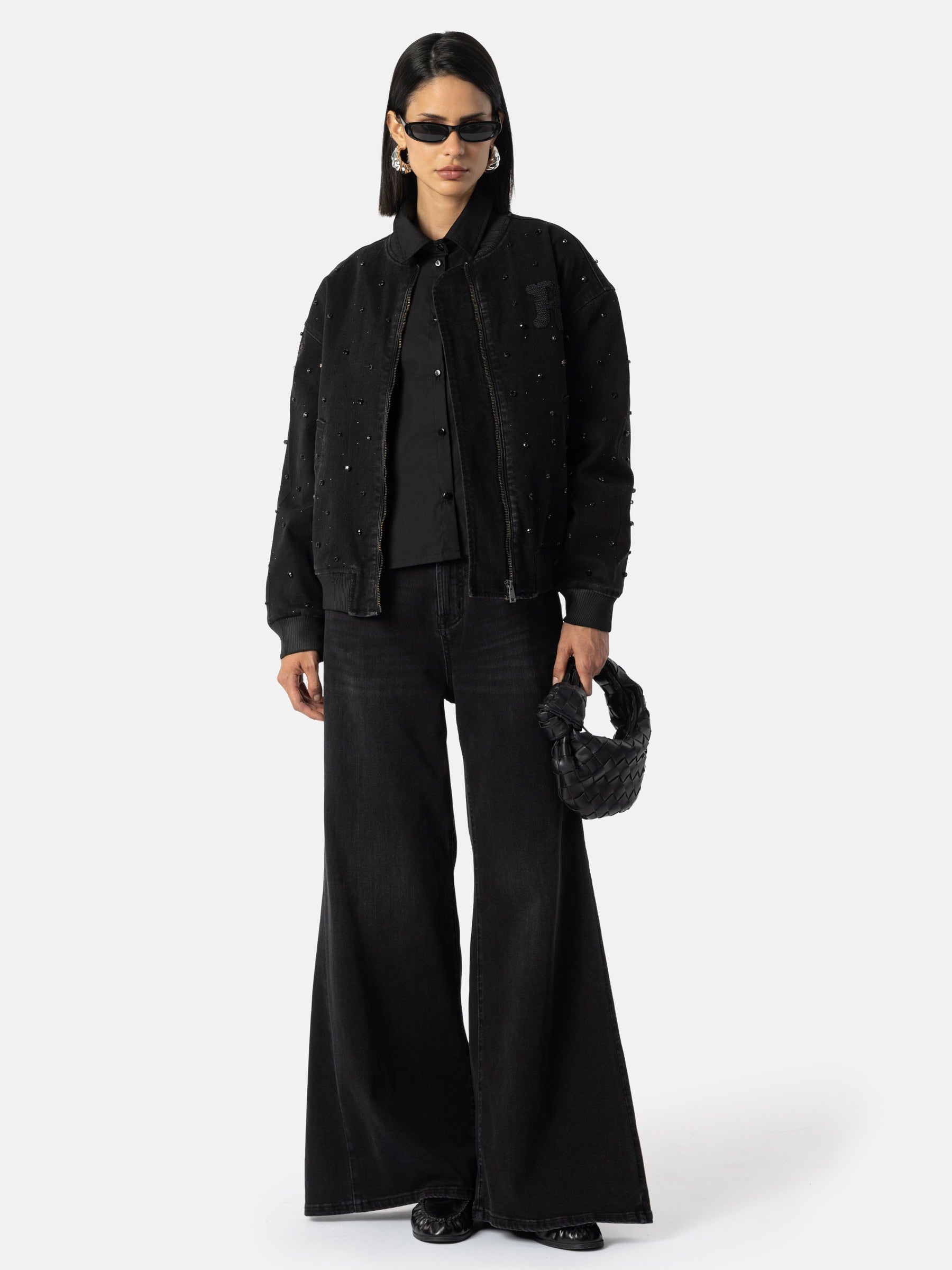 Jeans Blouson ISLA mit Strass-Steinen Allover in Schwarz