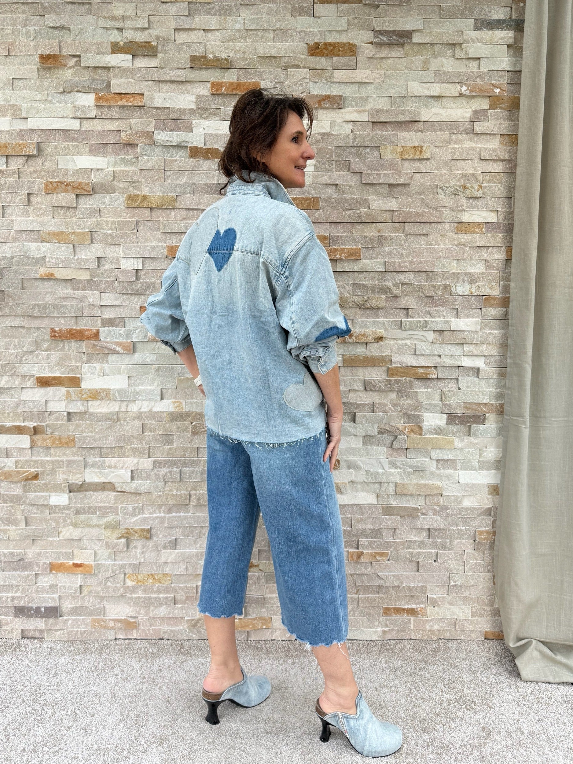 Jeans Shirt BEBA with Hearts in Springlike Blue / Light Blue