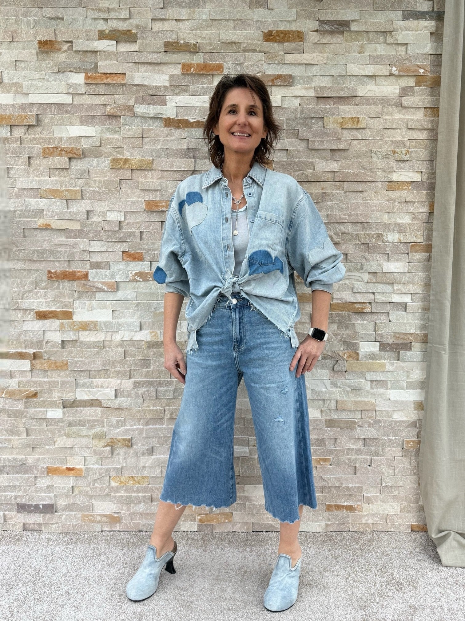 Jeans Shirt BEBA with Hearts in Springlike Blue / Light Blue