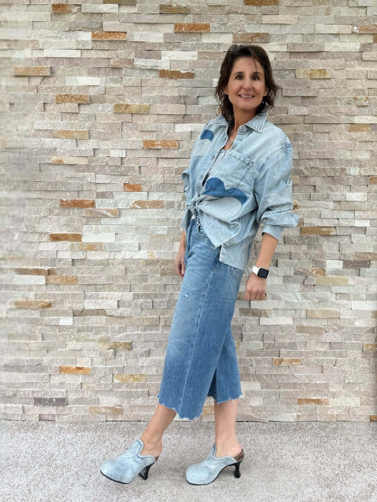 Jeans Shirt BEBA with Hearts in Springlike Blue / Light Blue