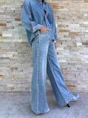 Wide Leg Jeans KALEA Rivet mit Nieten in Mount Blue