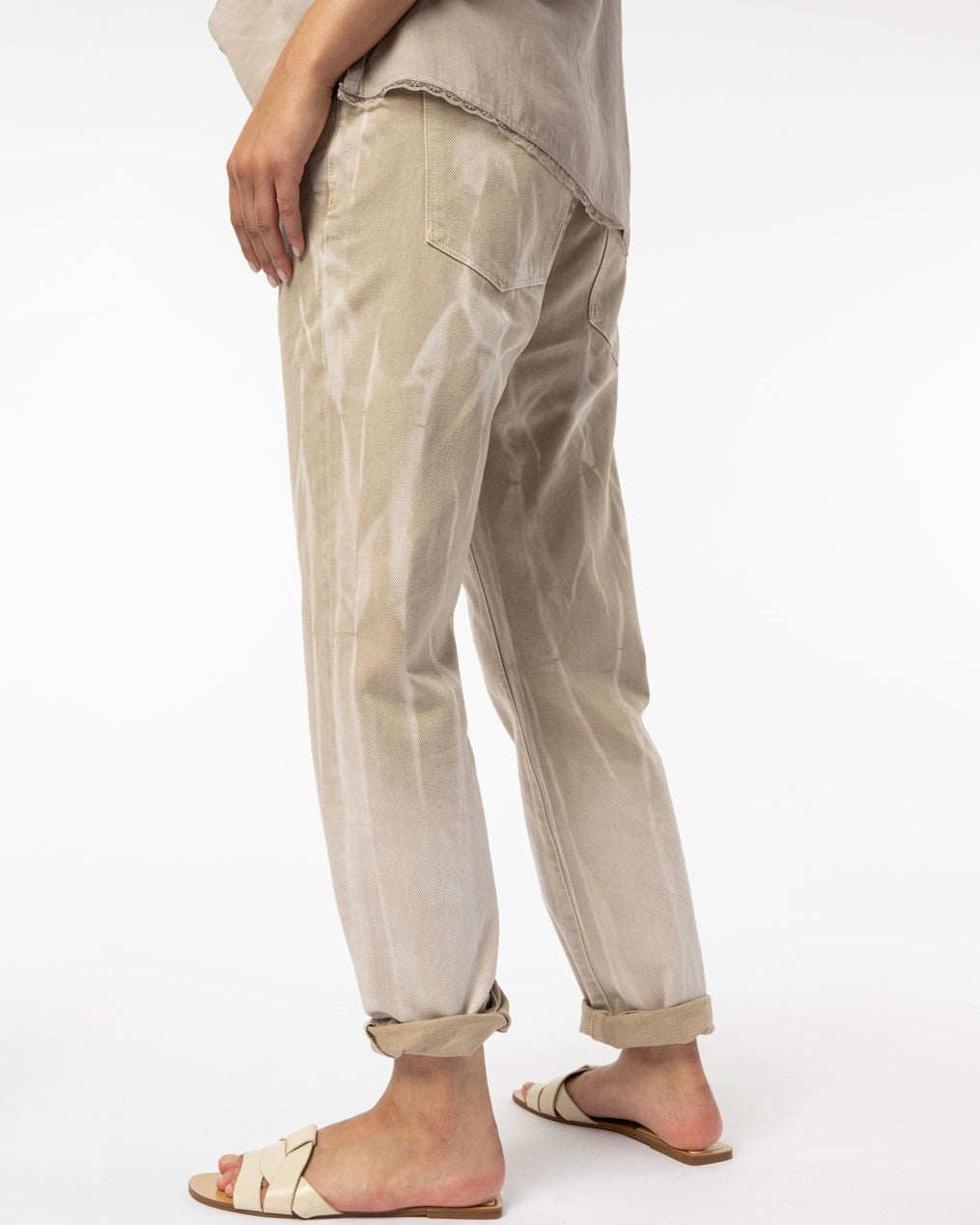 Jeans Olina gerades Bein tie dye Sand-Stone