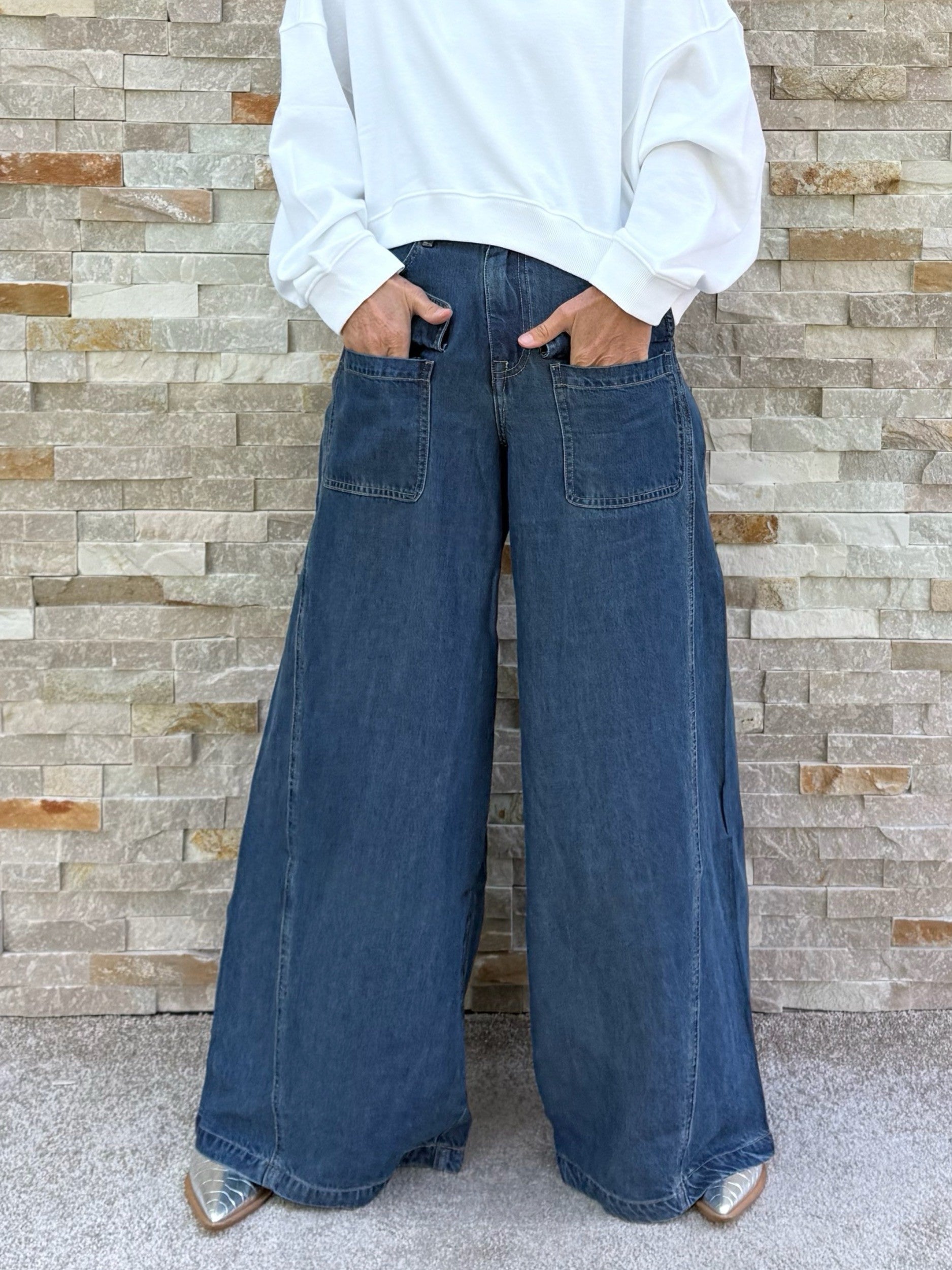 Wide Leg Jeans TRIS mit aufgesetzten Taschen in whale bay blue