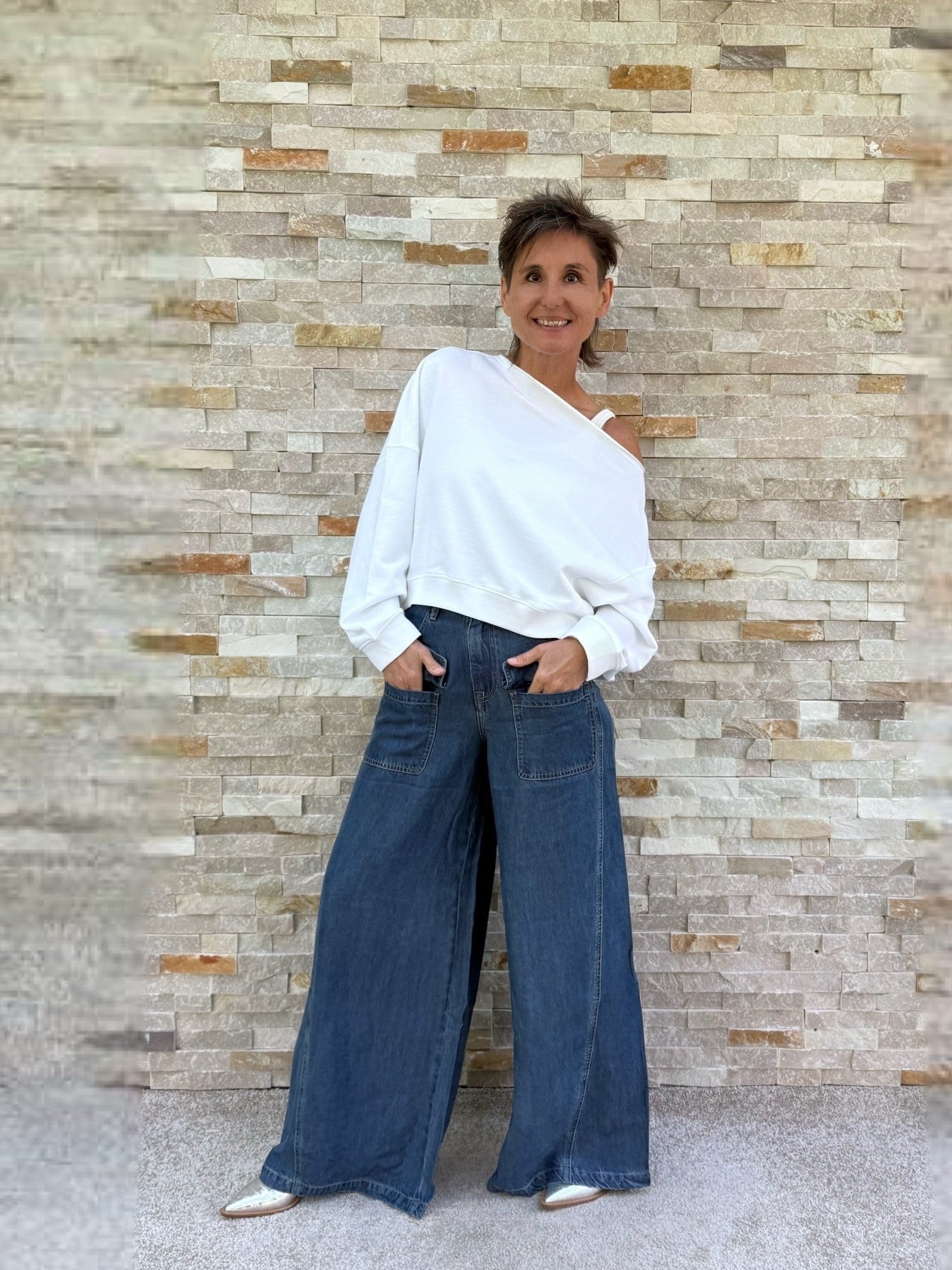 Wide Leg Jeans TRIS mit aufgesetzten Taschen in whale bay blue